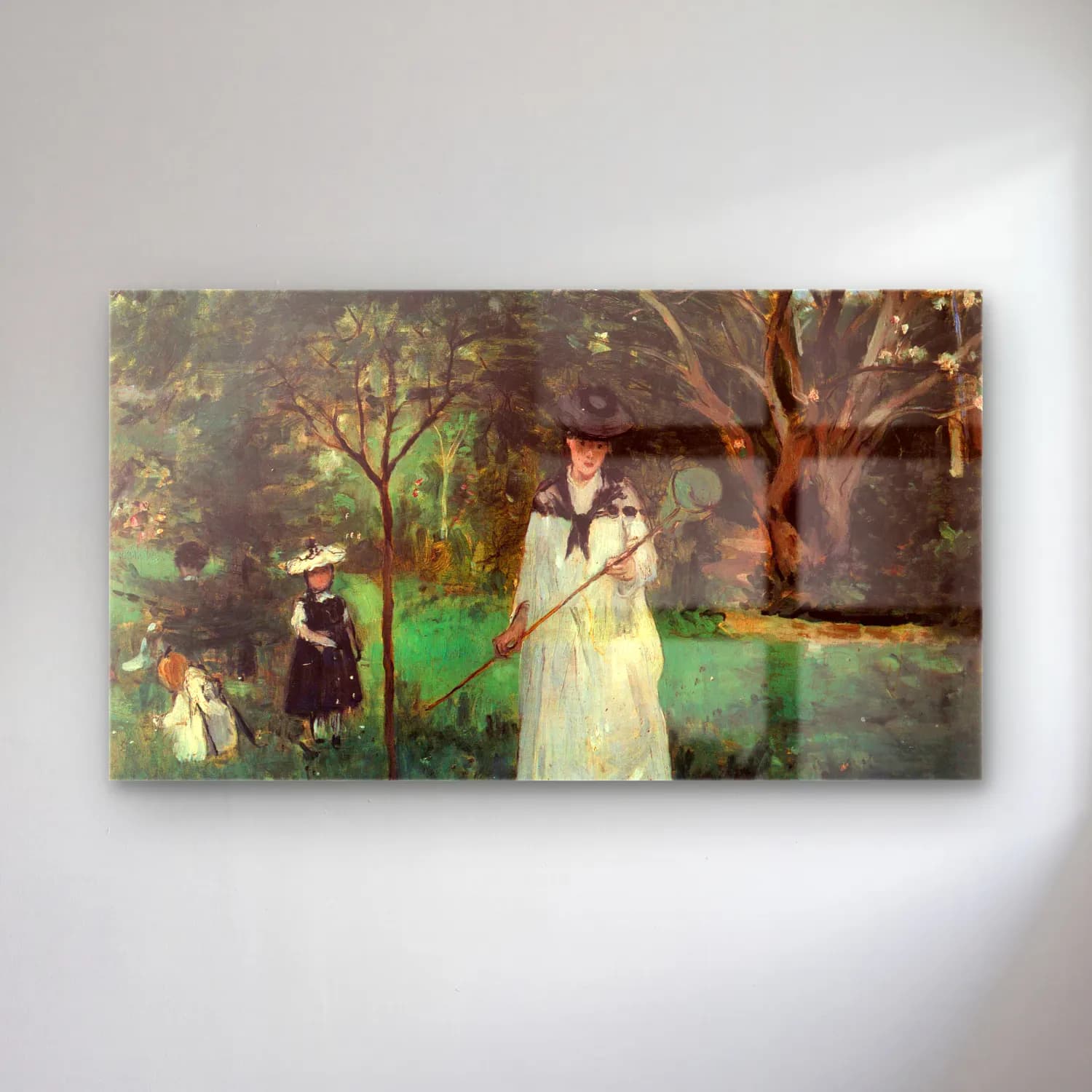 Berthe Morisot – Butterfly hunting cam tablo — Berthe Morisot – Butterfly hunting — empresyonist şapkalı kadın