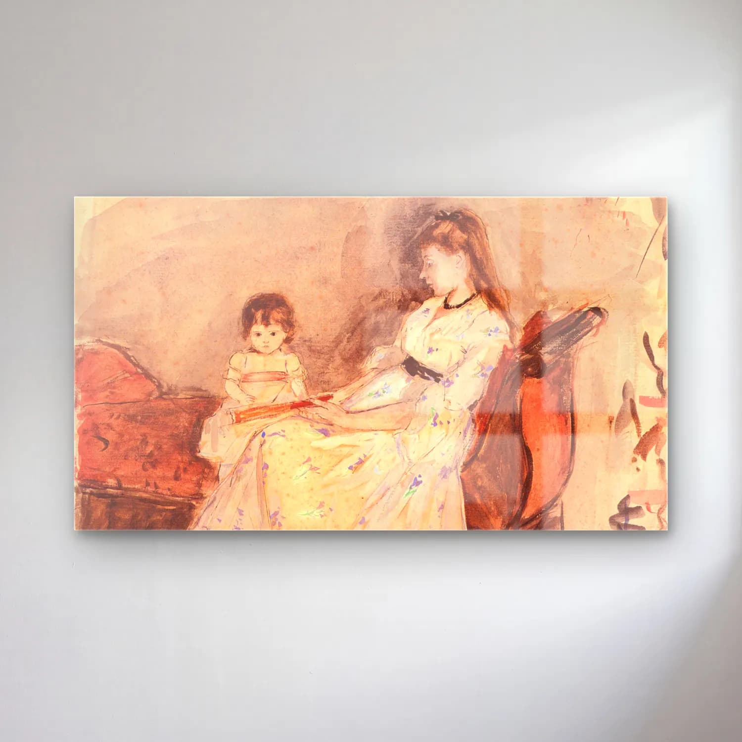 Berthe Morisot – Edma, the sister of the artist with her daughter cam tablo — Berthe Morisot – Edma, the sister of the artist with her daughter — suluboya anne ve çocuk