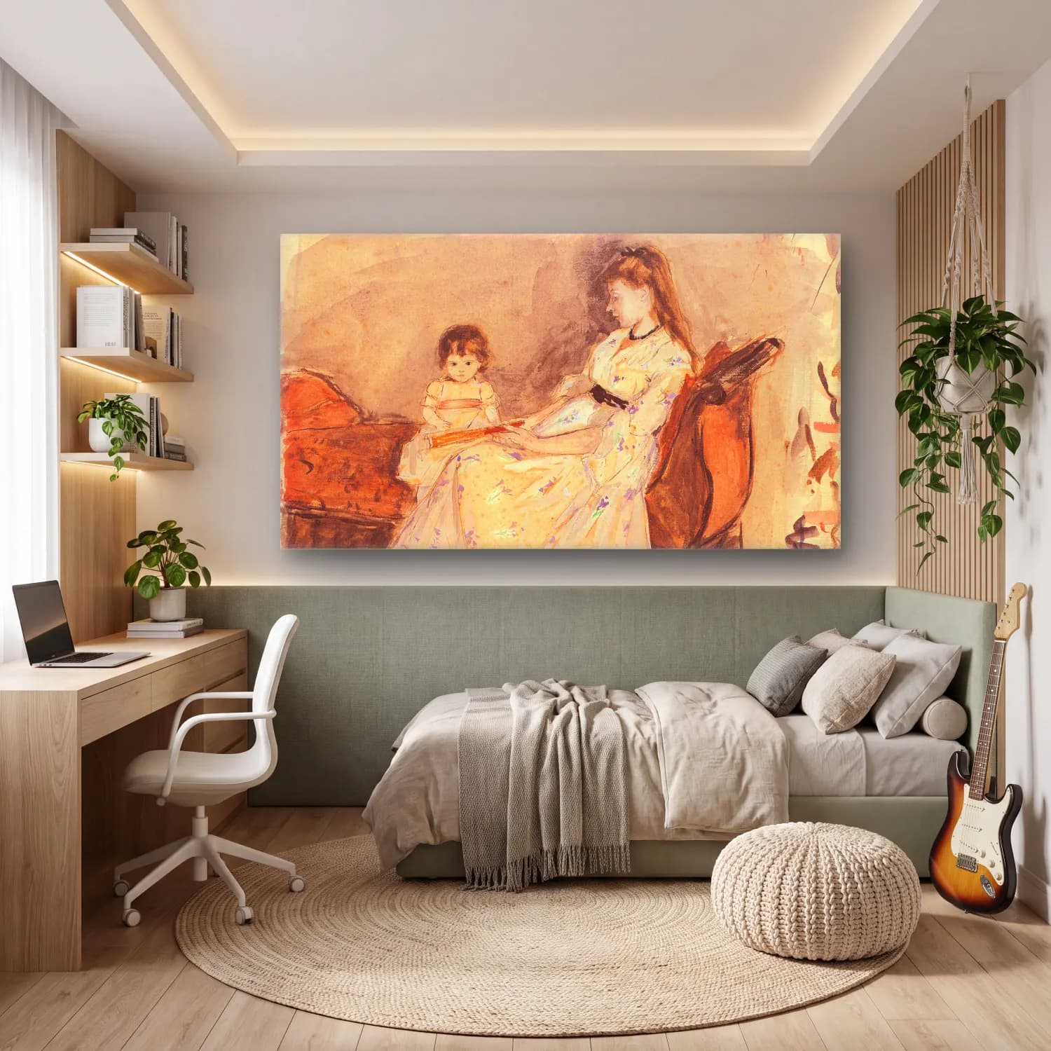 Berthe Morisot – Edma, the sister of the artist with her daughter cam tablo — genç odasında