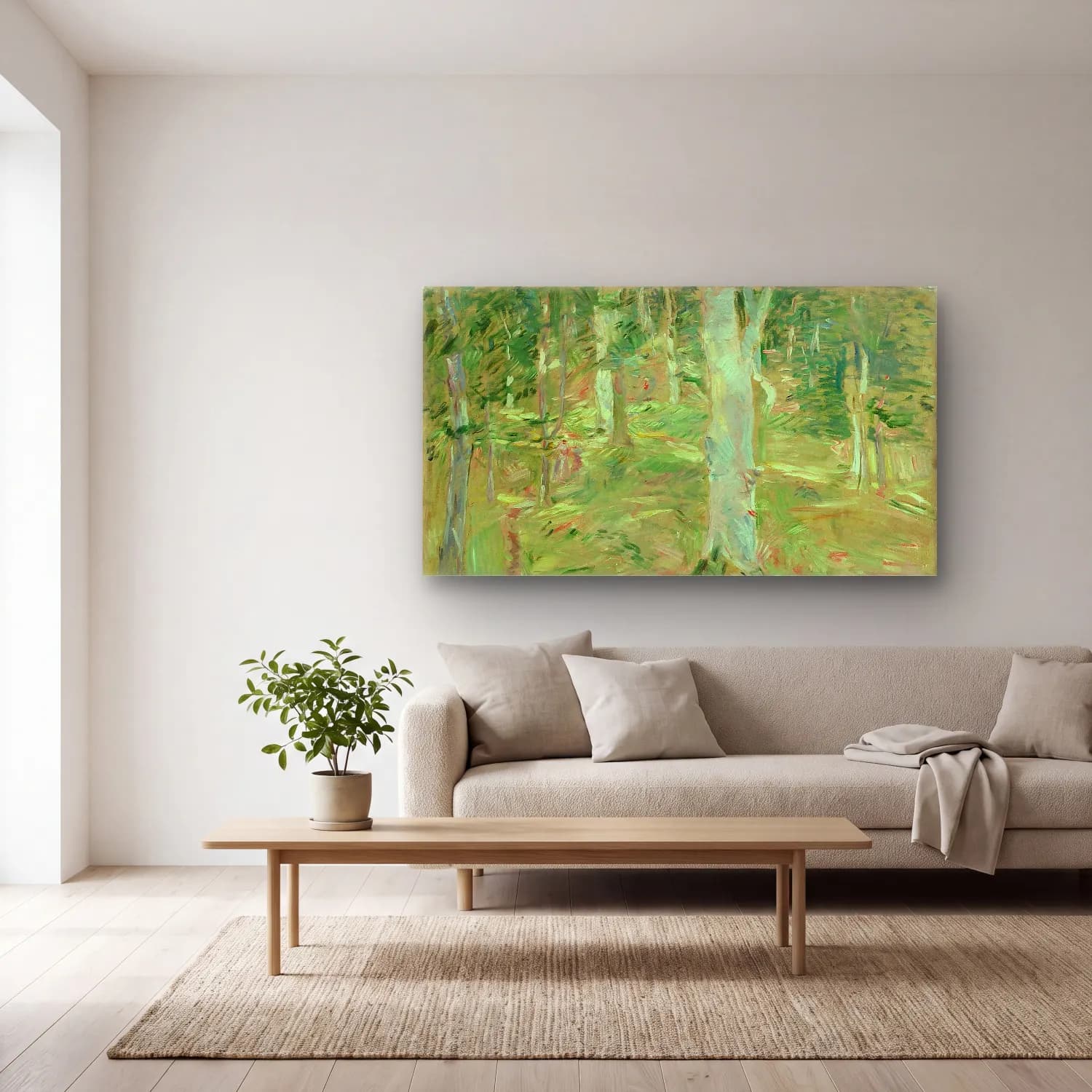 Berthe Morisot – Forêt de Compiègne – Yeşil Tonlar cam tablo — açık renk salonda