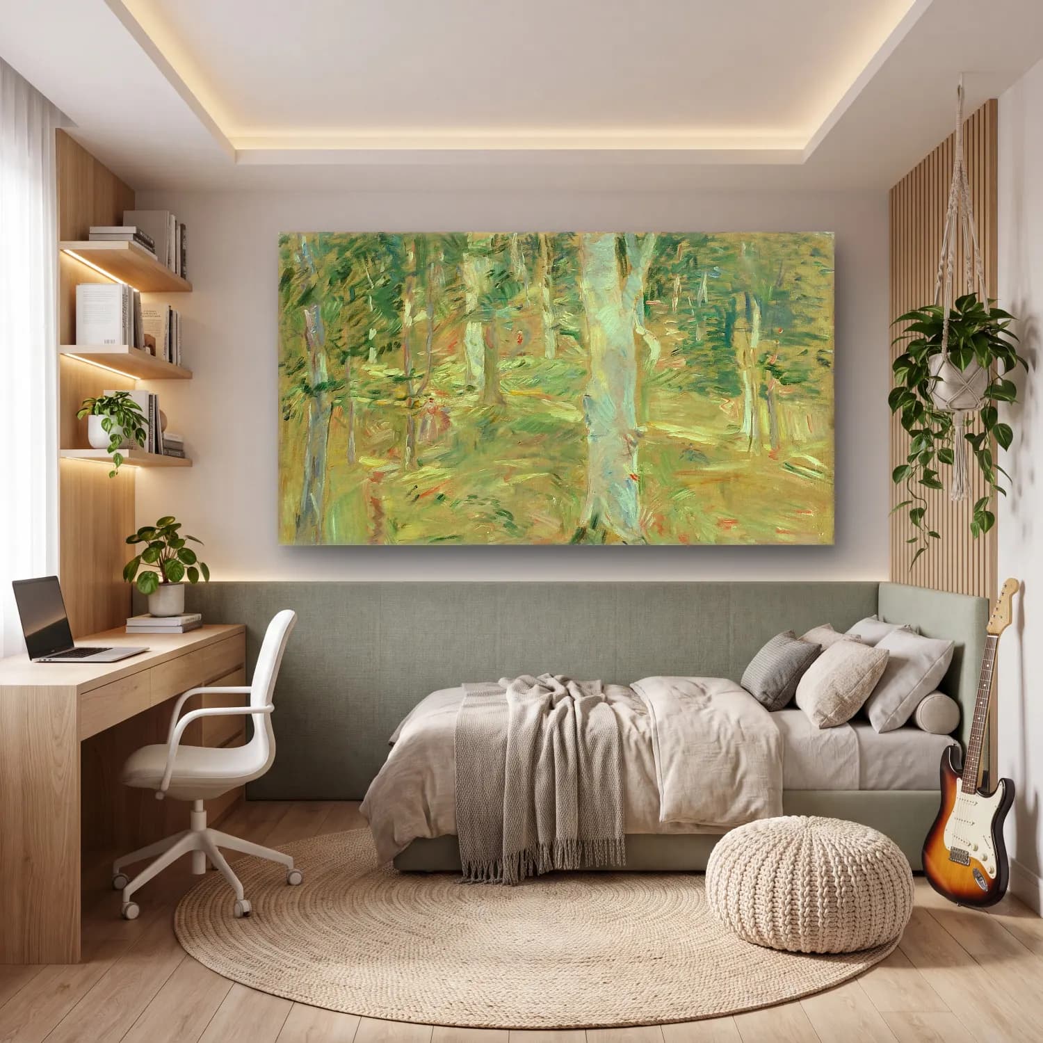 Berthe Morisot – Forêt de Compiègne – Yeşil Tonlar cam tablo — genç odasında