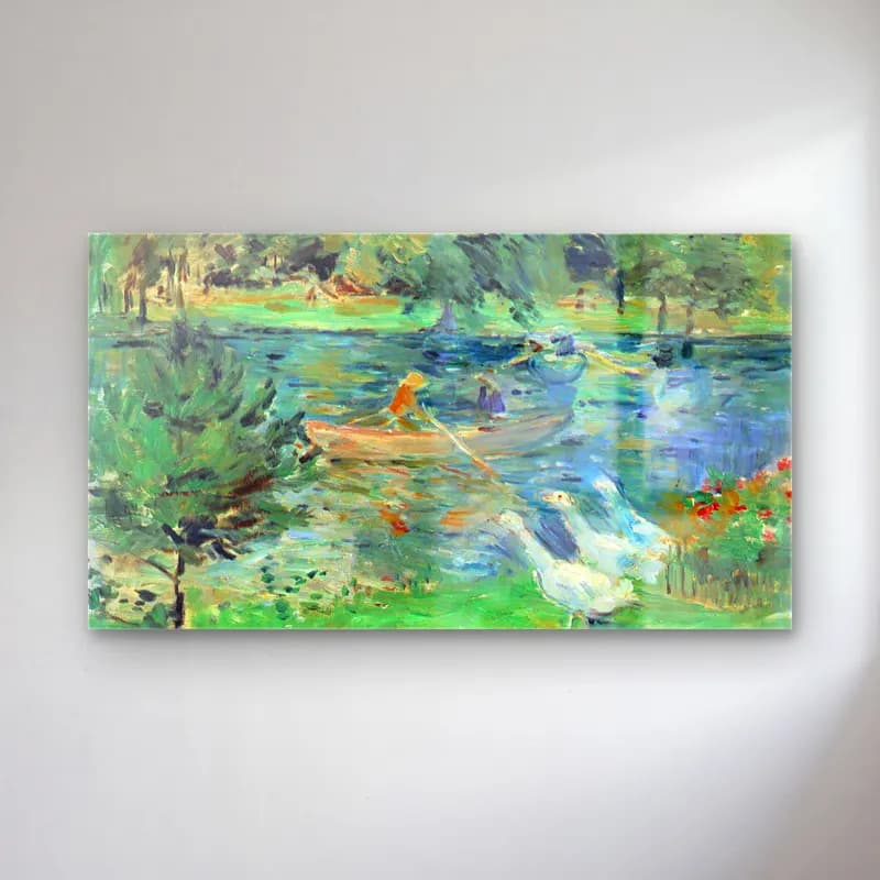 Berthe Morisot – Girls in a boat with geese cam tablo — Berthe Morisot – Girls in a boat with geese — empresyonist ördekler