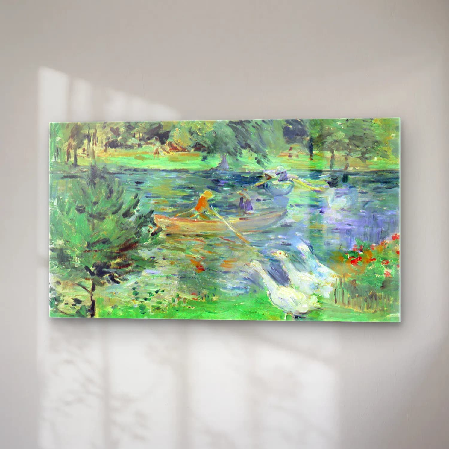 Berthe Morisot – Girls in a boat with geese cam tablo — sağ açıdan görünüm