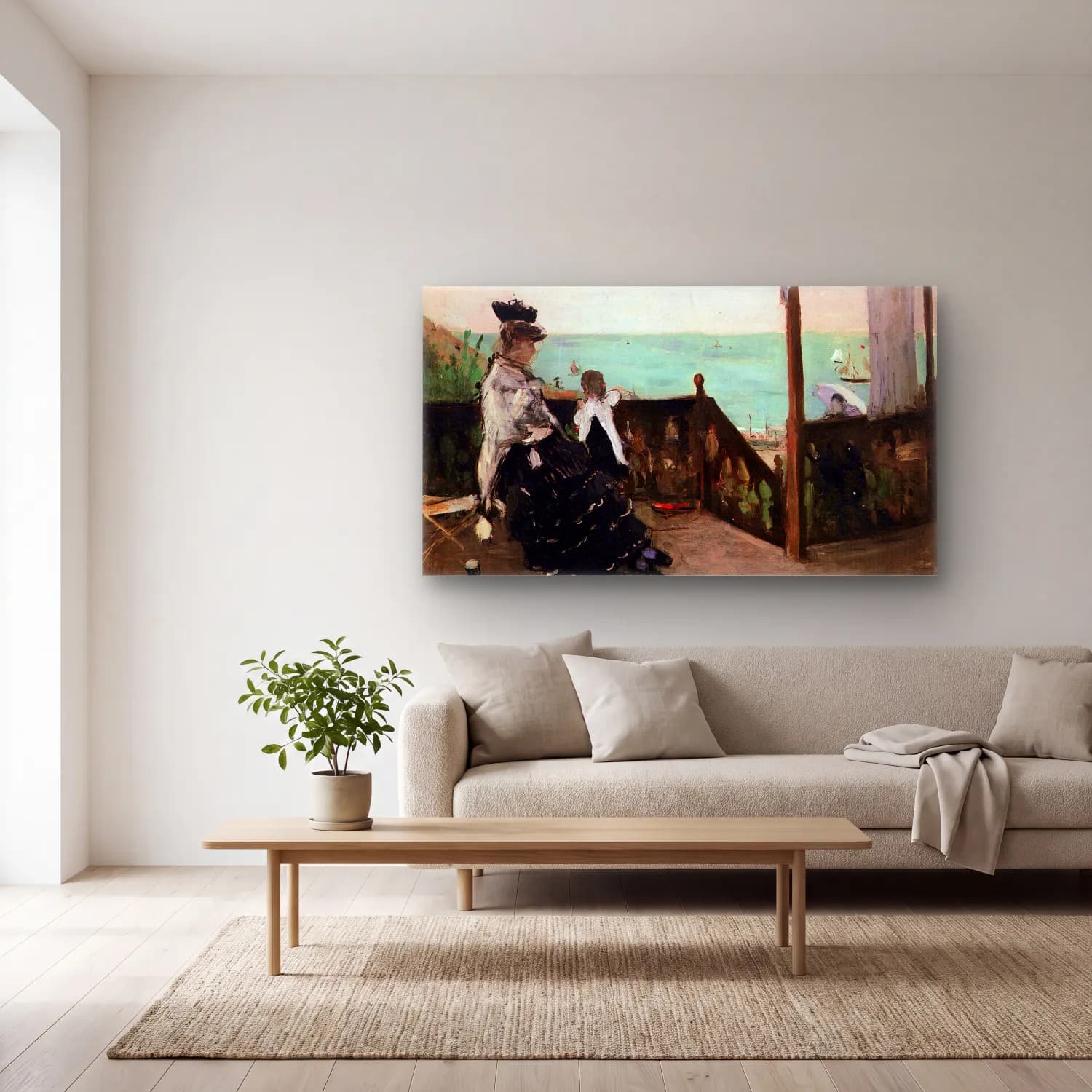 Berthe Morisot – In a villa on the beach cam tablo — açık renk salonda