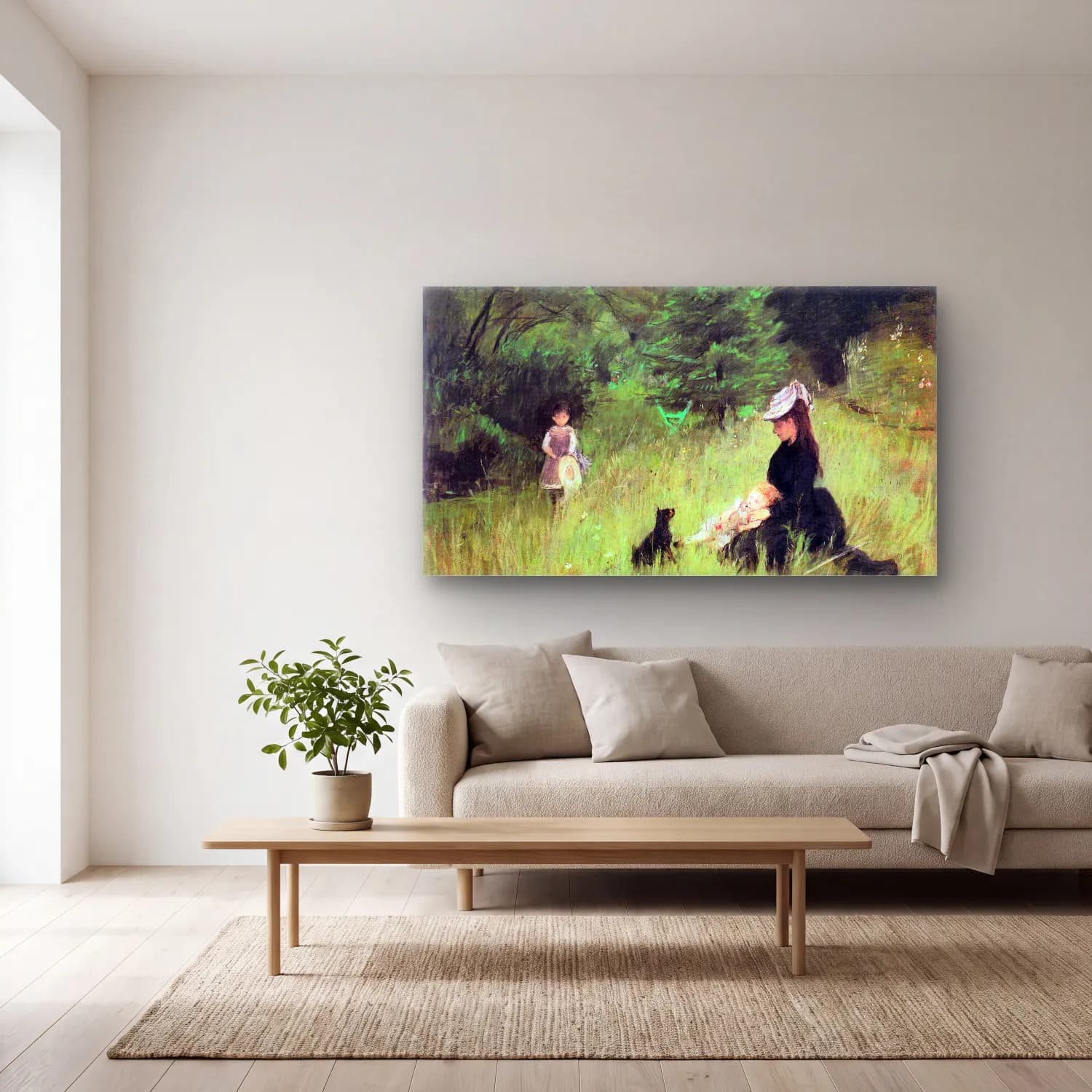 Berthe Morisot – In the Meadow cam tablo — açık renk salonda