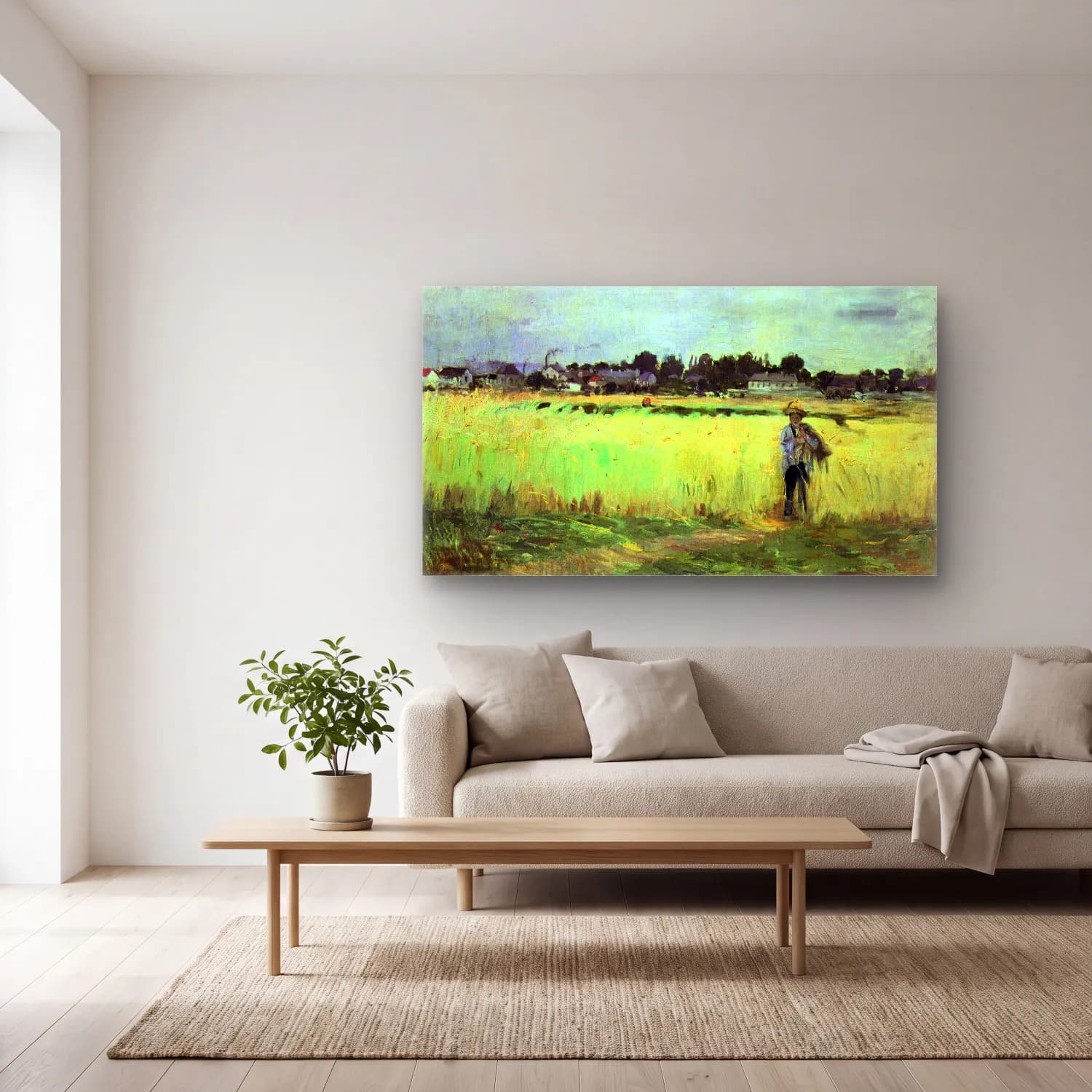 Berthe Morisot – In wheat field cam tablo — açık renk salonda