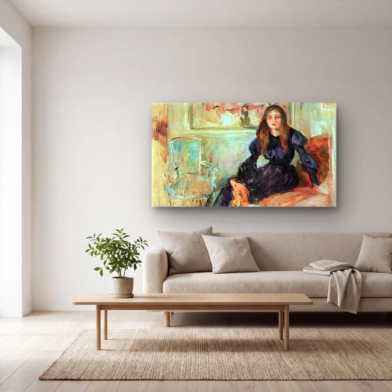 Berthe Morisot – Julie Manet and her greyhound Laertes cam tablo — açık renk salonda