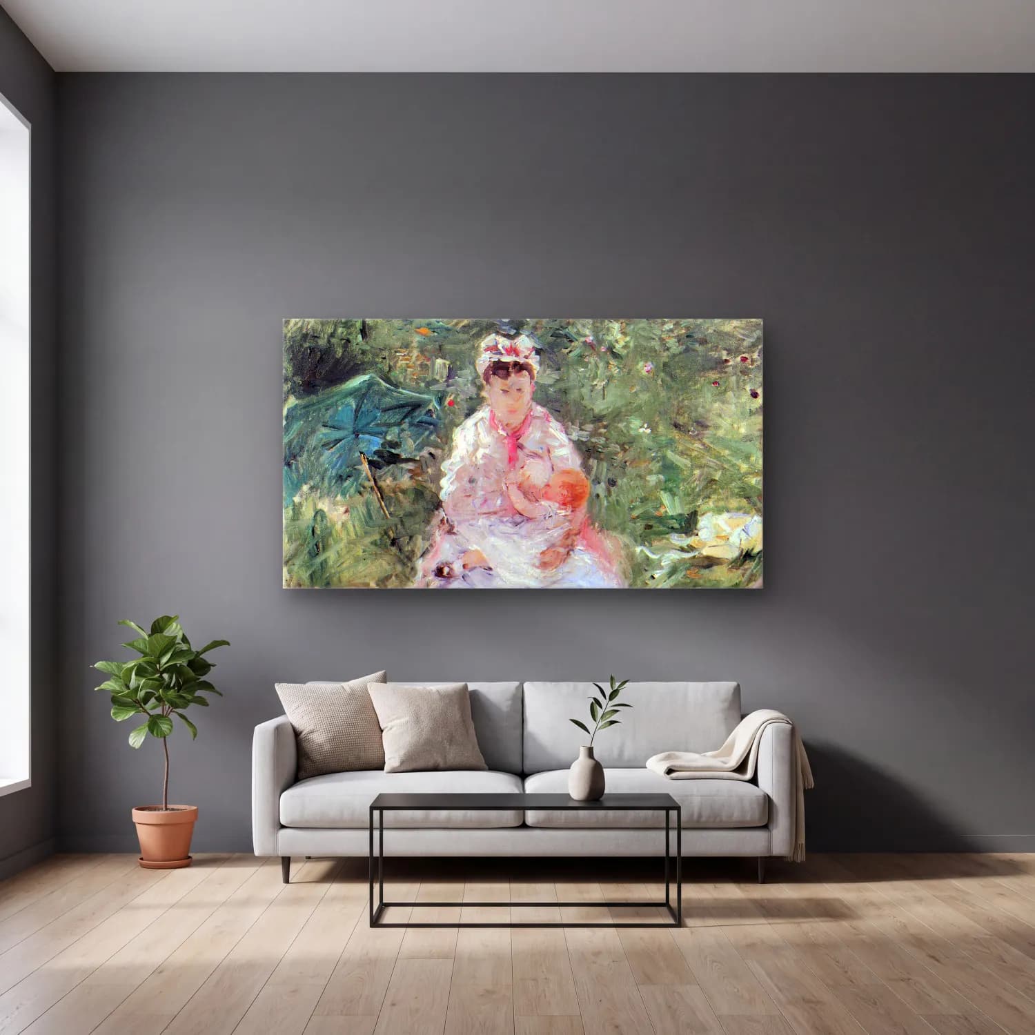 Berthe Morisot – Julie Manet cam tablo — gri duvarlı salonda