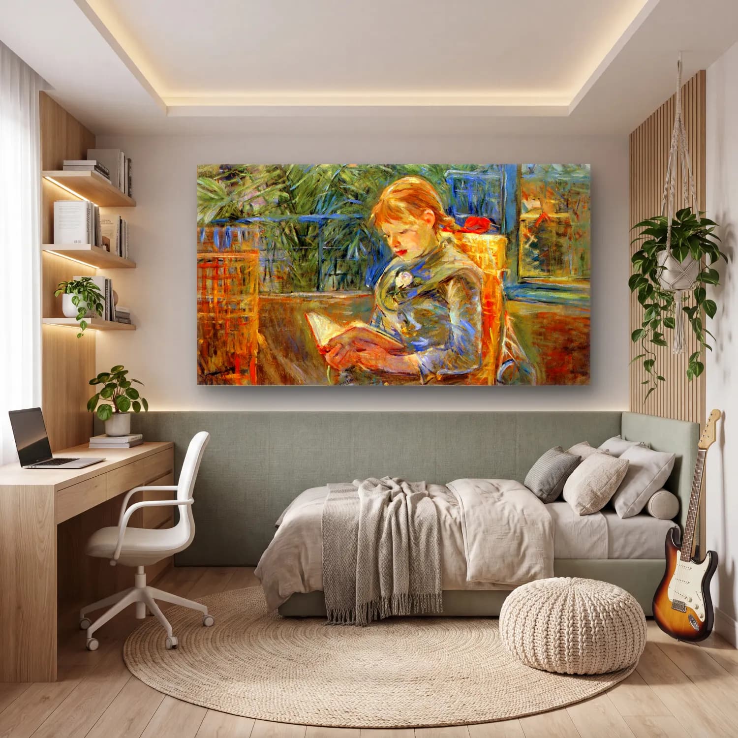 Berthe Morisot – Little girl, reading cam tablo — genç odasında