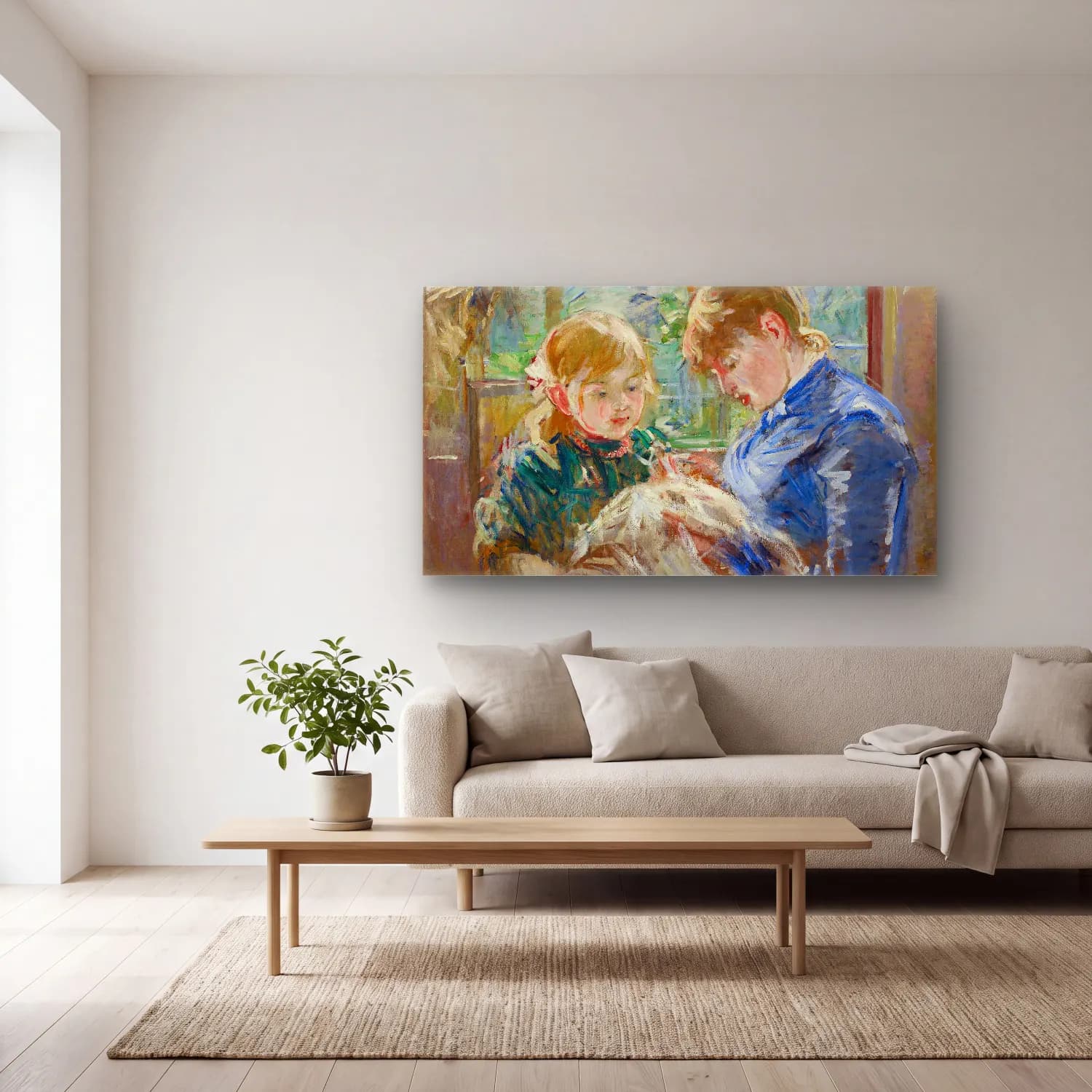 Berthe Morisot – The Artist s Daughter, Julie, with her Nanny cam tablo — açık renk salonda