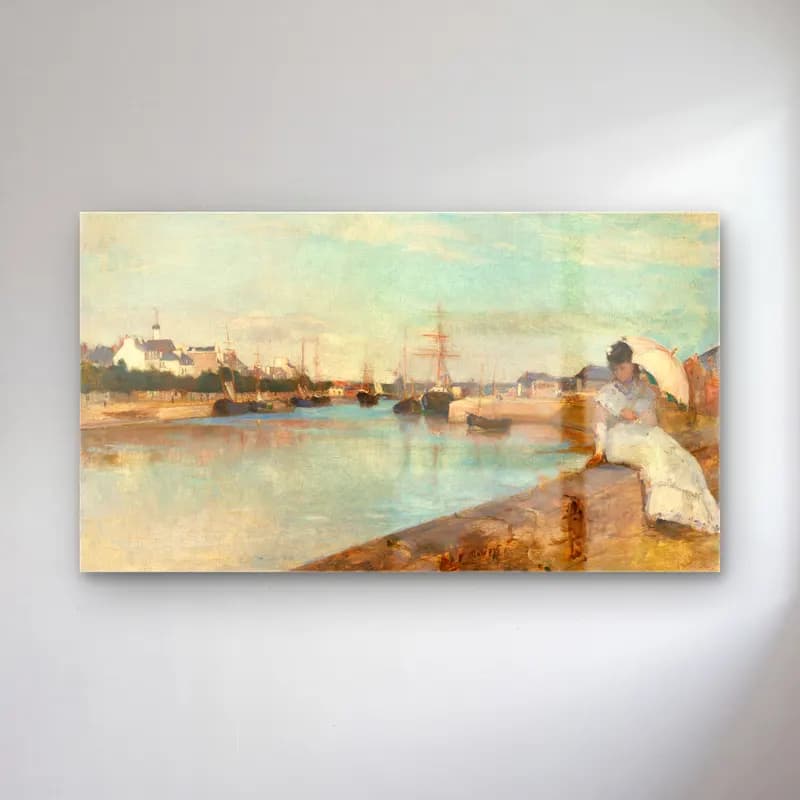 Berthe Morisot – The Harbor at Lorient – Bej Tonlar cam tablo — Berthe Morisot – The Harbor at Lorient – Bej Tonlar — empresyonist liman ve tekneler