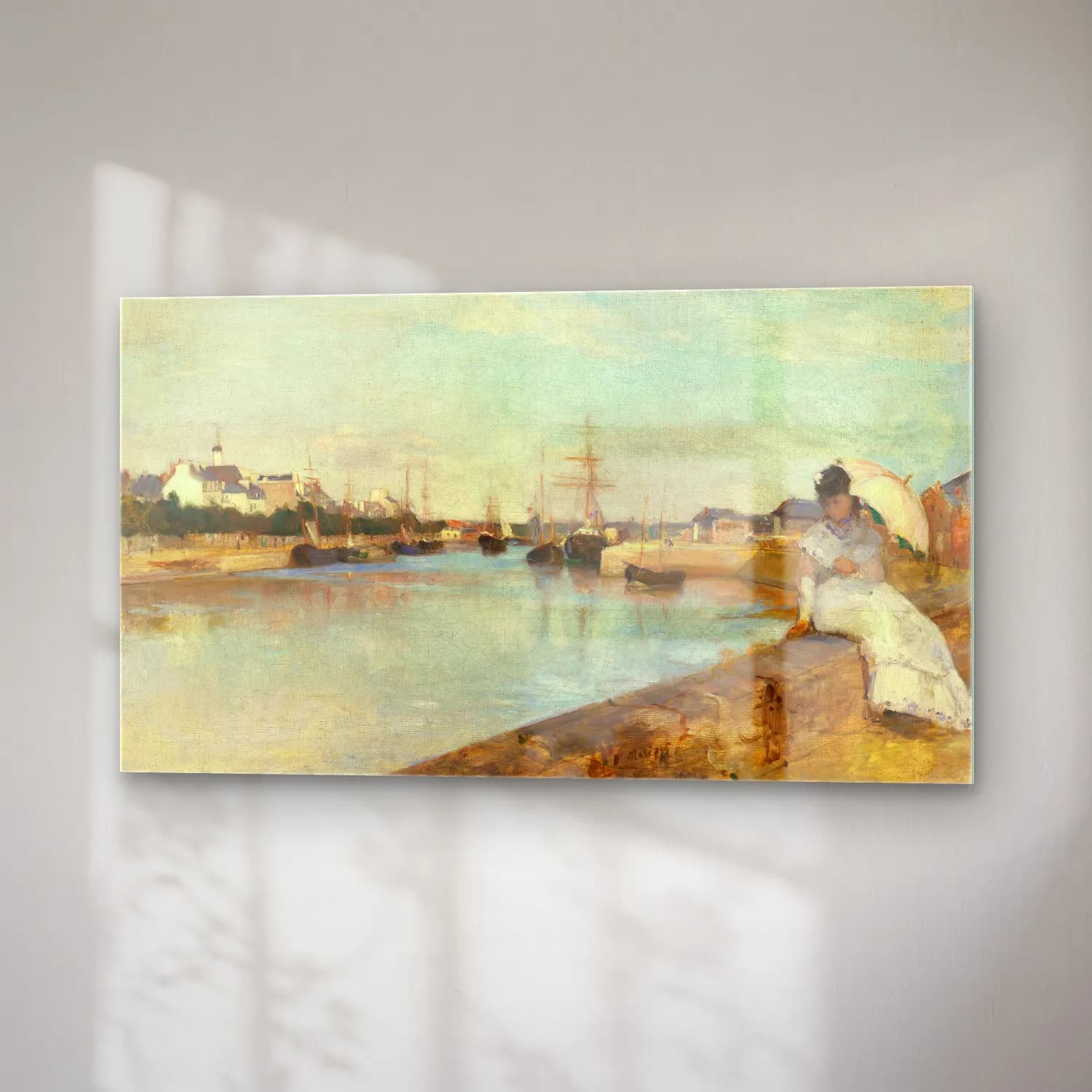 Berthe Morisot – The Harbor at Lorient – Bej Tonlar cam tablo — sağ açıdan görünüm