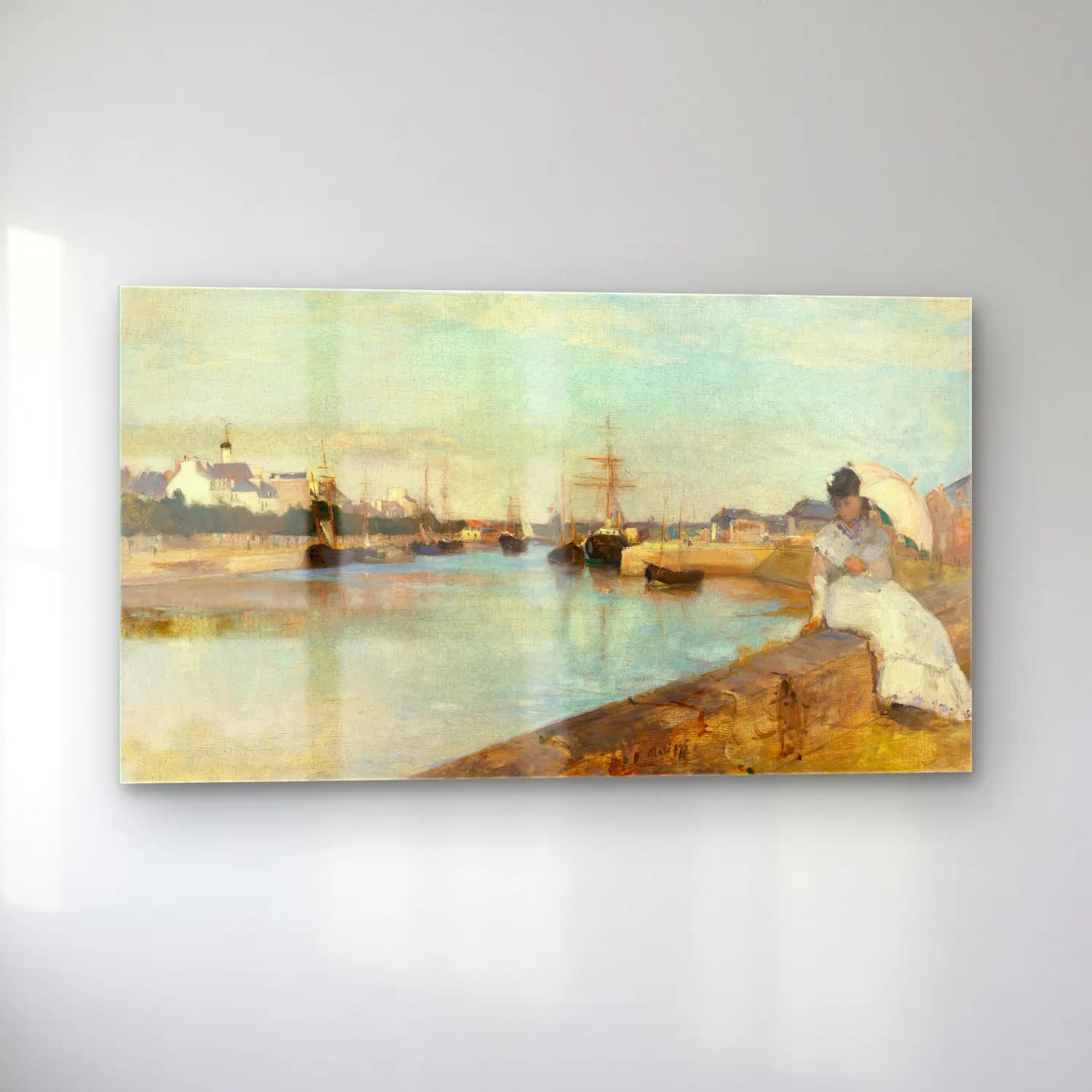 Berthe Morisot – The Harbor at Lorient – Bej Tonlar cam tablo — sol açıdan görünüm