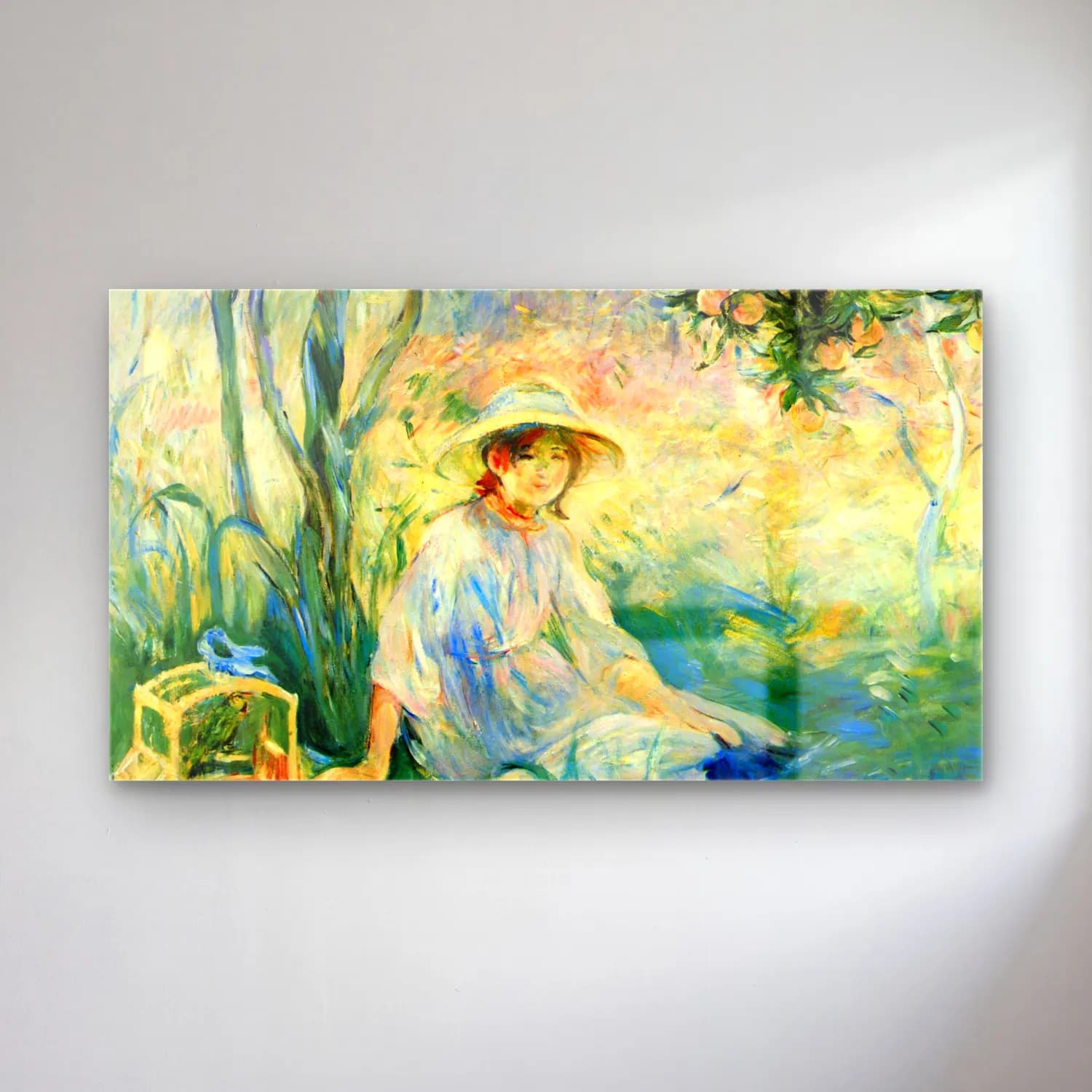 Berthe Morisot – Under the Orangetree cam tablo — Berthe Morisot – Under the Orangetree — empresyonist şapkalı kadın