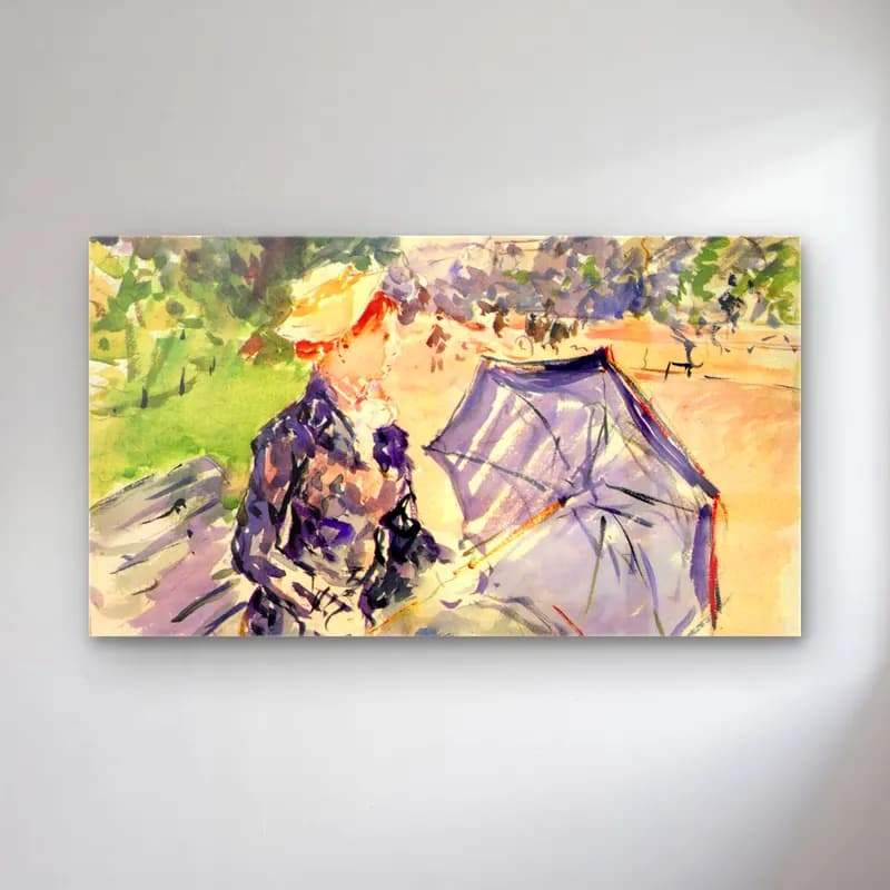 Berthe Morisot – Woman in the Bois de Boulogne cam tablo — Berthe Morisot – Woman in the Bois de Boulogne — suluboya şapkalı kadın