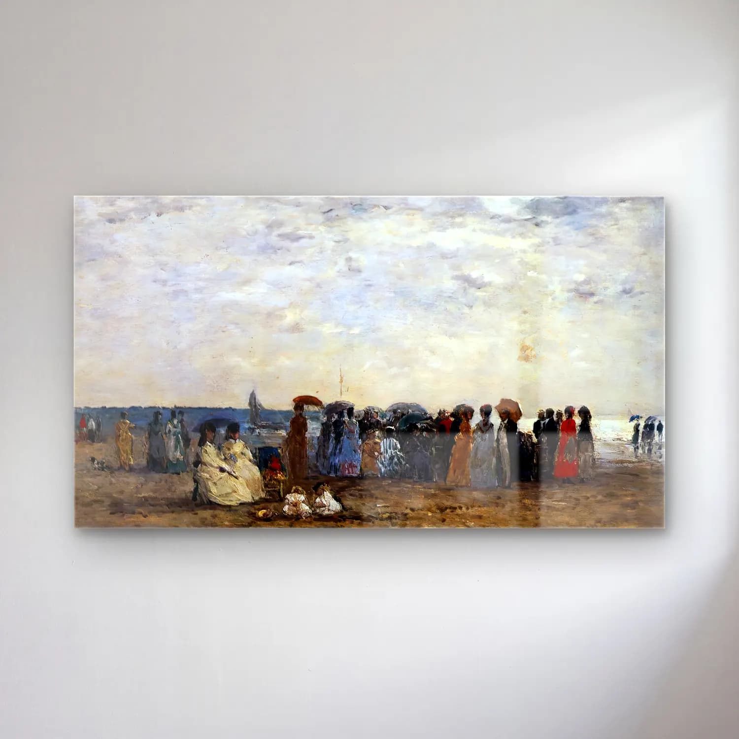 Eugène Boudin – Bathers on Trouville Beach cam tablo — Eugène Boudin – Bathers on Trouville Beach — empresyonist sahilde i̇nsanlar