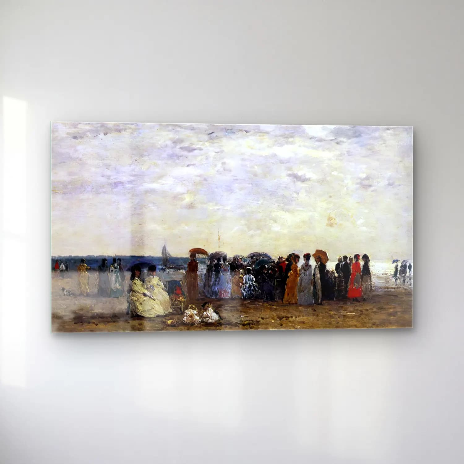 Eugène Boudin – Bathers on Trouville Beach cam tablo — sol açıdan görünüm
