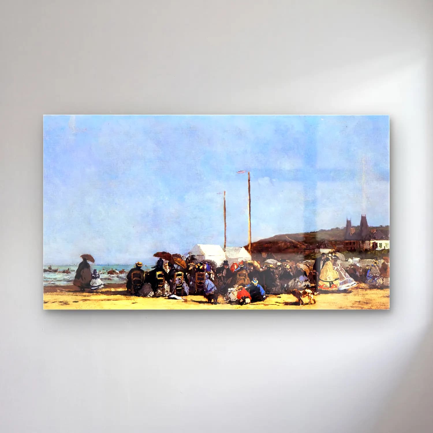 Eugène Boudin – Beach Scene, Trouville cam tablo — Eugène Boudin – Beach Scene, Trouville — empresyonist sahilde i̇nsanlar