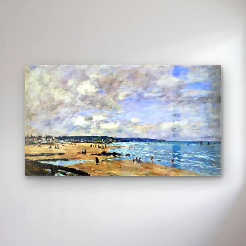 Eugène Boudin – Beach at Trouville cam tablo — Eugène Boudin – Beach at Trouville — empresyonist sahilde i̇nsanlar