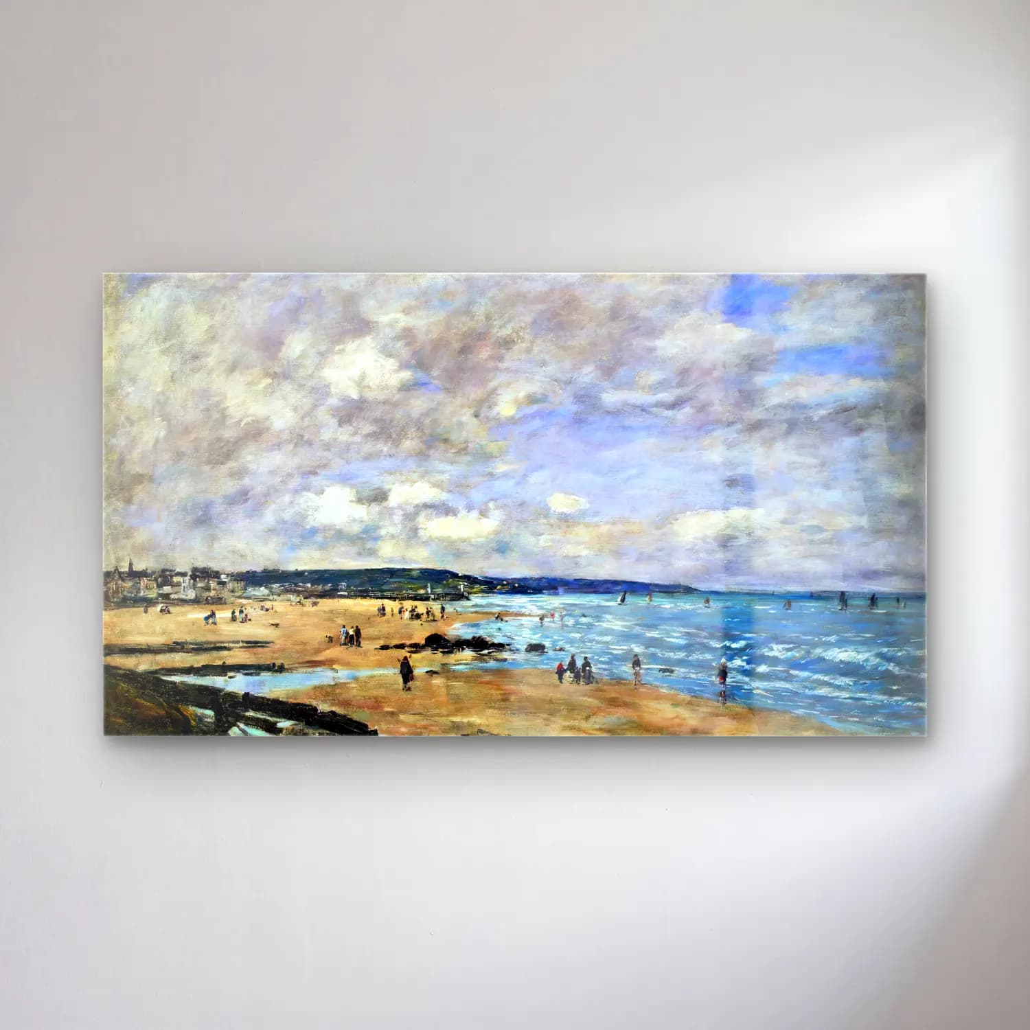 Eugène Boudin – Beach at Trouville cam tablo — Eugène Boudin – Beach at Trouville — empresyonist sahilde i̇nsanlar