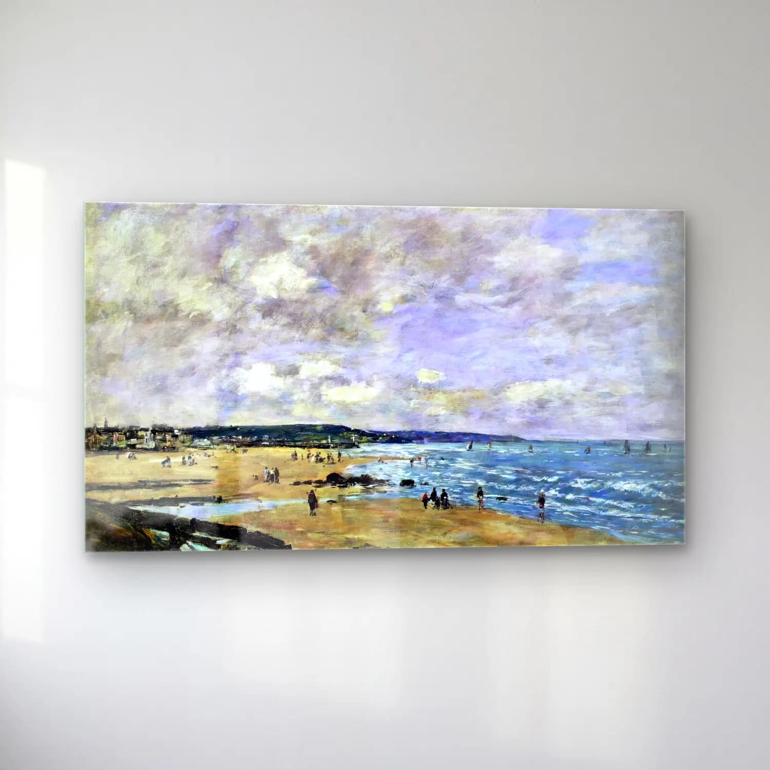 Eugène Boudin – Beach at Trouville cam tablo — sol açıdan görünüm