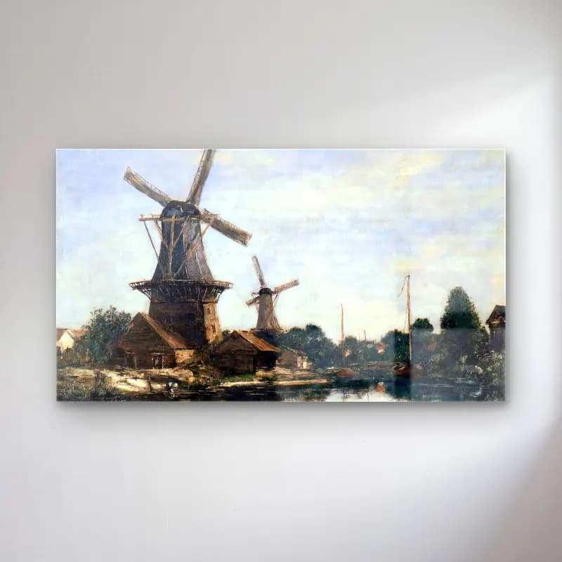 Eugène Boudin – Dordrecht, the Windmills cam tablo — Eugène Boudin – Dordrecht, the Windmills — yağlı boya liman ve tekneler