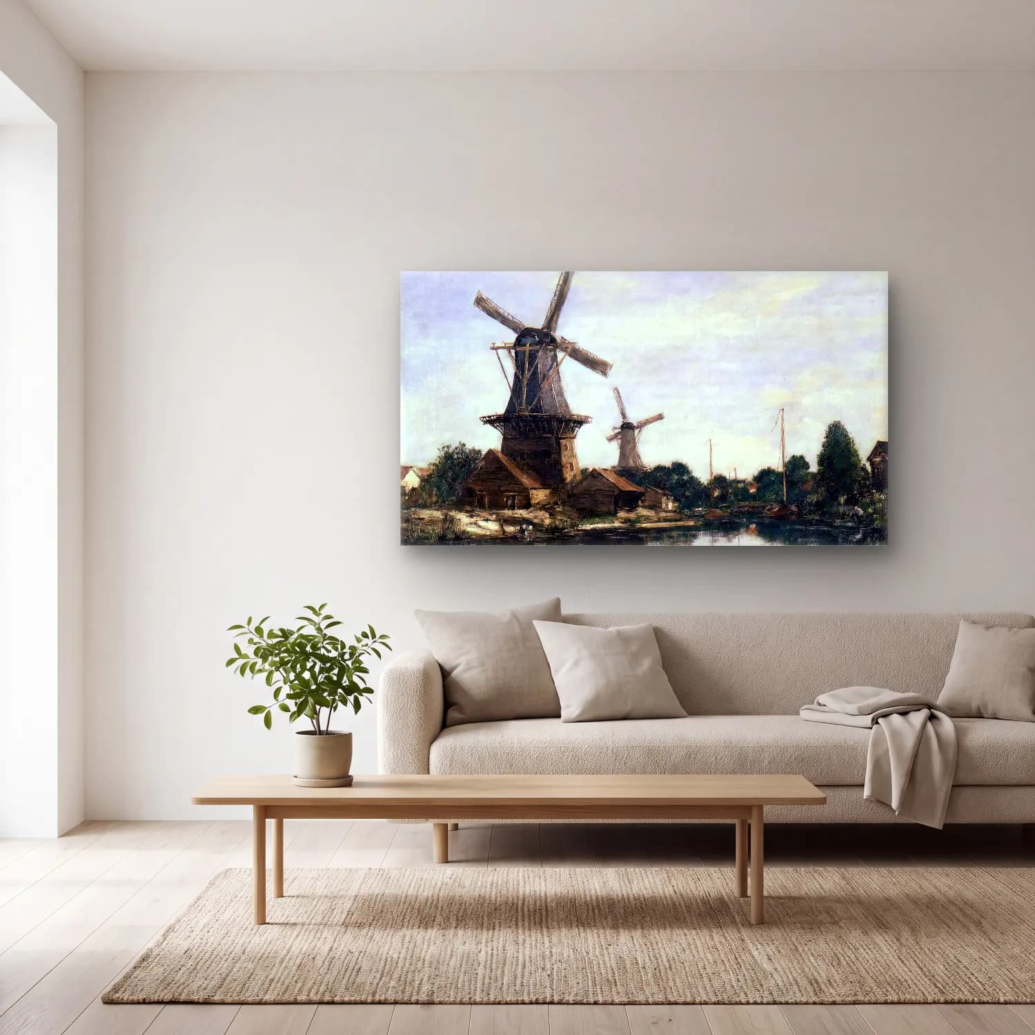Eugène Boudin – Dordrecht, the Windmills cam tablo — açık renk salonda