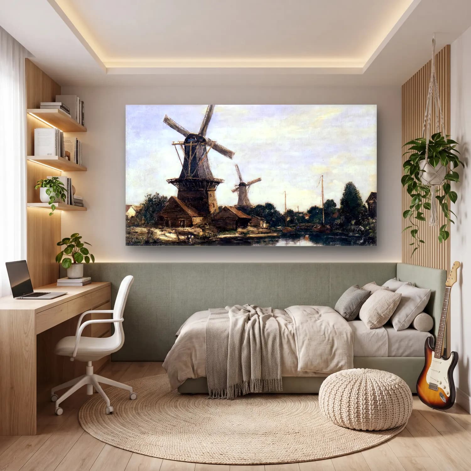 Eugène Boudin – Dordrecht, the Windmills cam tablo — genç odasında