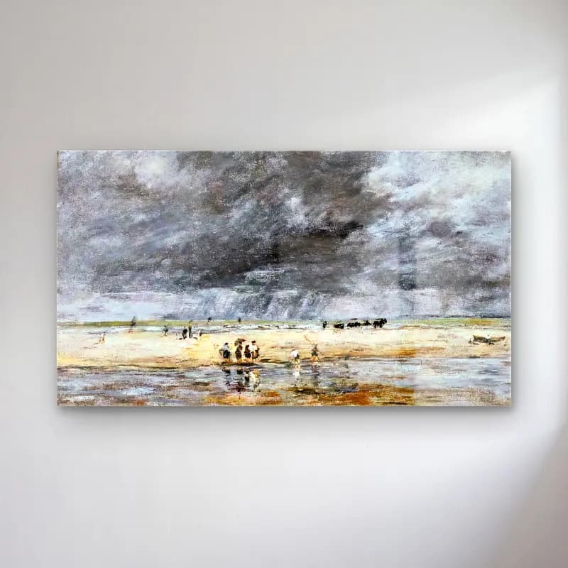 Eugène Boudin – Figures on the Beach cam tablo — Eugène Boudin – Figures on the Beach — empresyonist sahilde i̇nsanlar