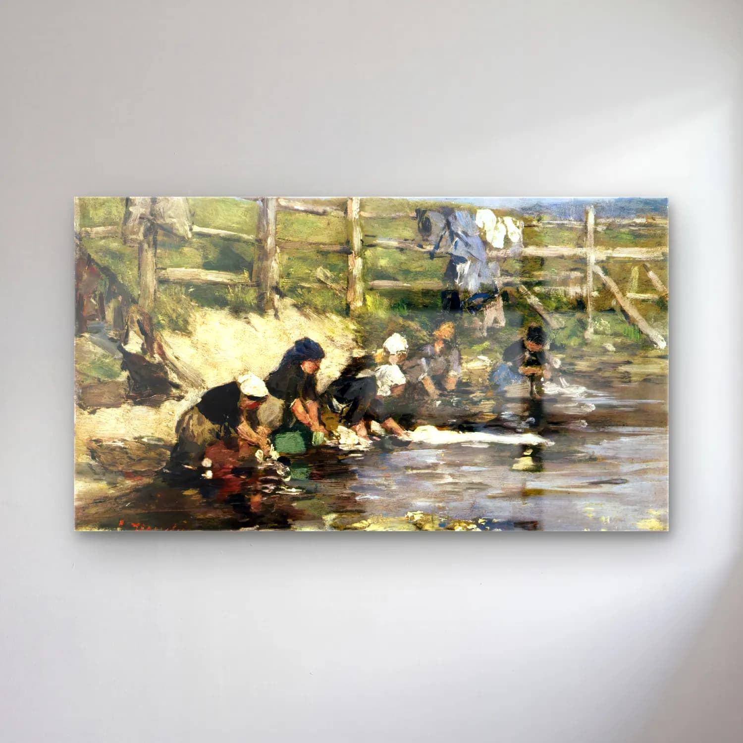 Eugène Boudin – Laundresses by a Stream cam tablo — Eugène Boudin – Laundresses by a Stream — empresyonist kırda nehir