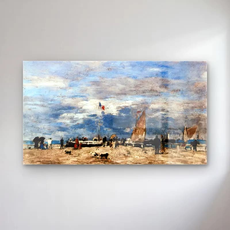 Eugène Boudin – The Pier at Deauville cam tablo — Eugène Boudin – The Pier at Deauville — empresyonist liman ve tekneler