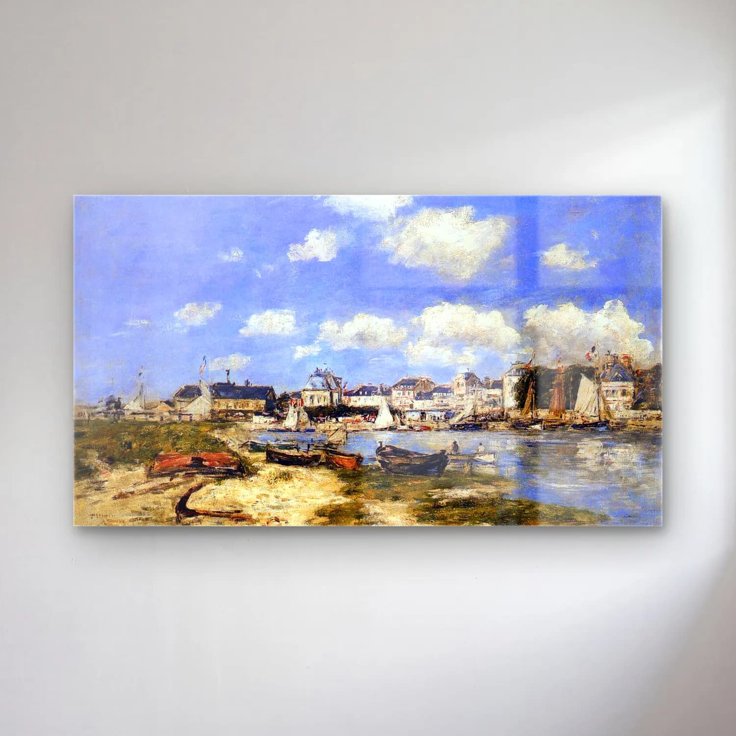 Eugène Boudin – View of Trouville or The Harbour at Trouville cam tablo — Eugène Boudin – View of Trouville or The Harbour at Trouville — empresyonist liman ve tekneler