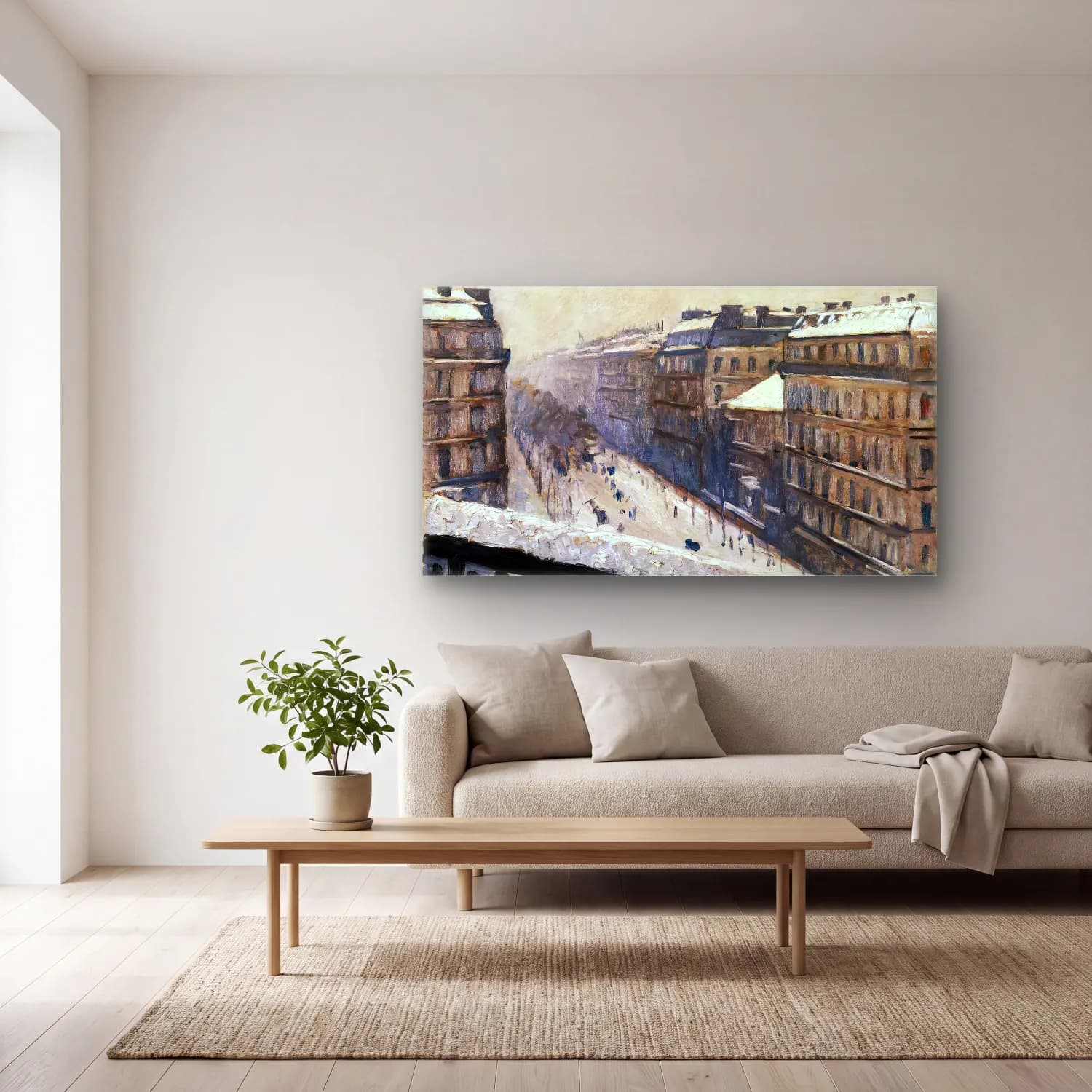 Gustave Caillebotte – Boulevard Haussmann, Snow cam tablo — açık renk salonda