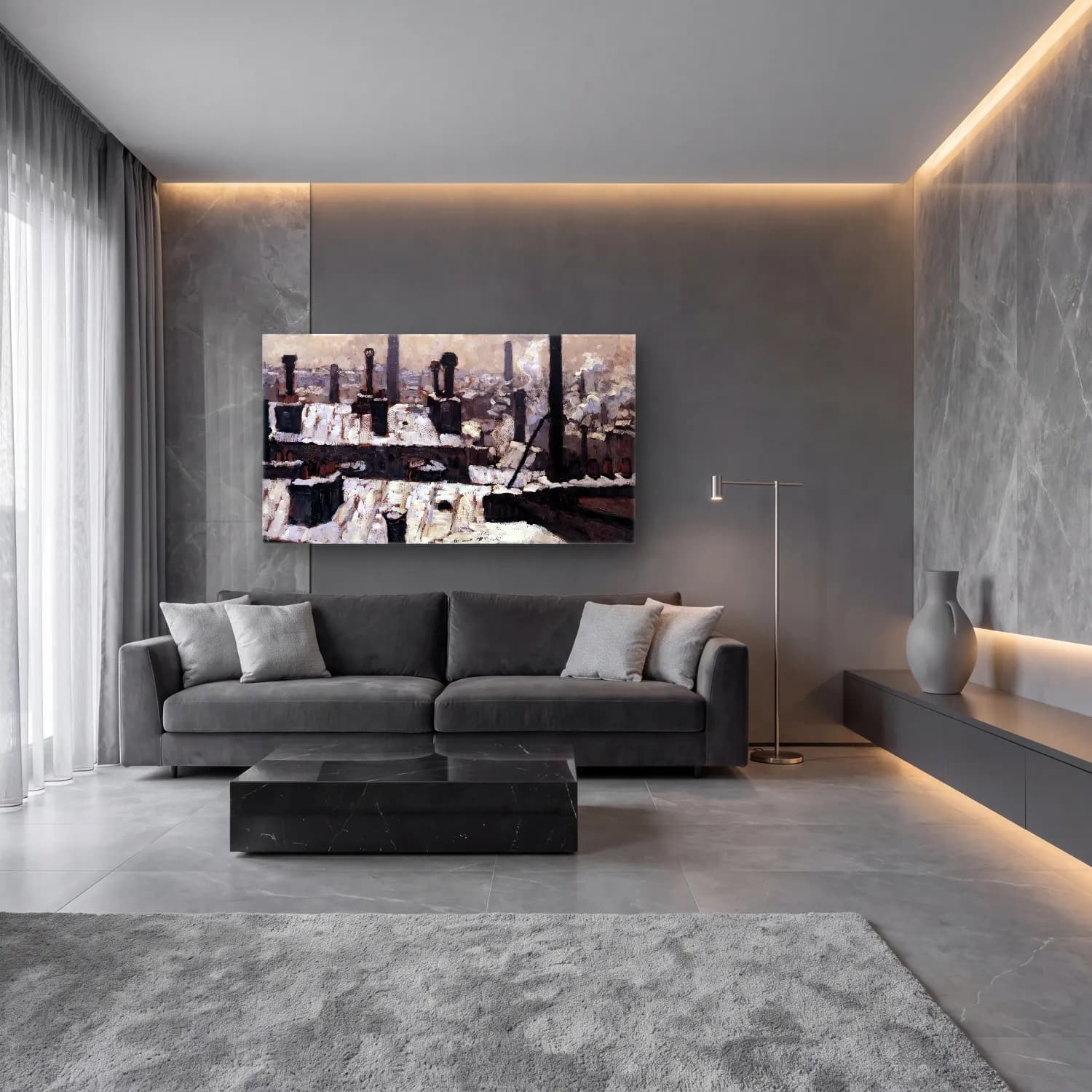Gustave Caillebotte – Rooftops in the Snow cam tablo — lüks salon duvarında