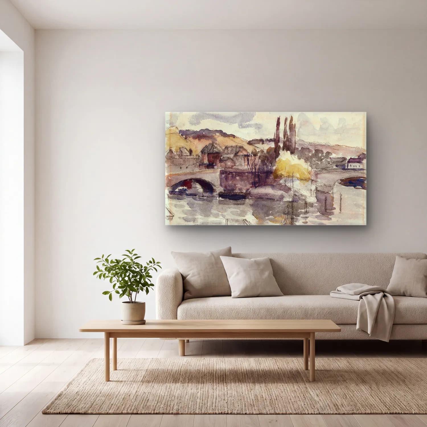 Camille Pissarro – Corneille Bridge in Rouen cam tablo — açık renk salonda