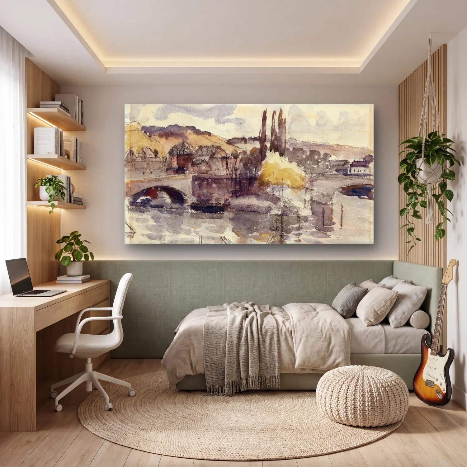 Camille Pissarro – Corneille Bridge in Rouen cam tablo — genç odasında