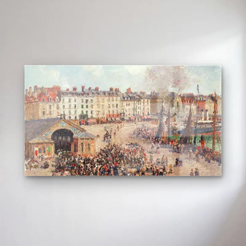 Camille Pissarro – Fishmarket cam tablo — Camille Pissarro – Fishmarket — empresyonist kalabalık cadde