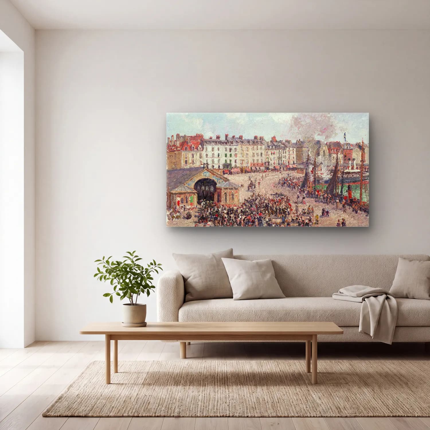 Camille Pissarro – Fishmarket cam tablo — açık renk salonda