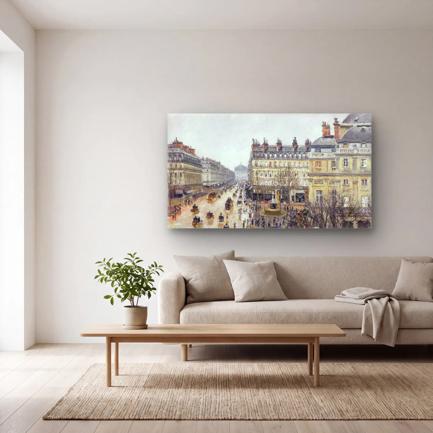 Camille Pissarro – French Theater Square, Paris cam tablo — açık renk salonda