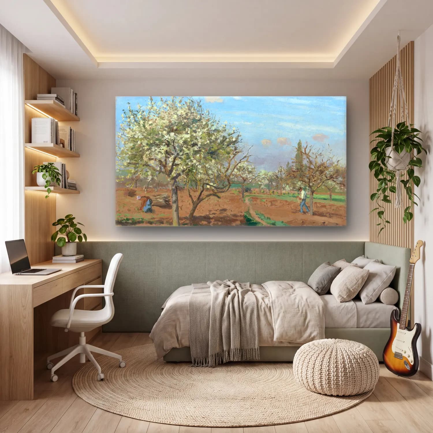 Camille Pissarro – Orchard in Bloom, Louveciennes cam tablo — genç odasında