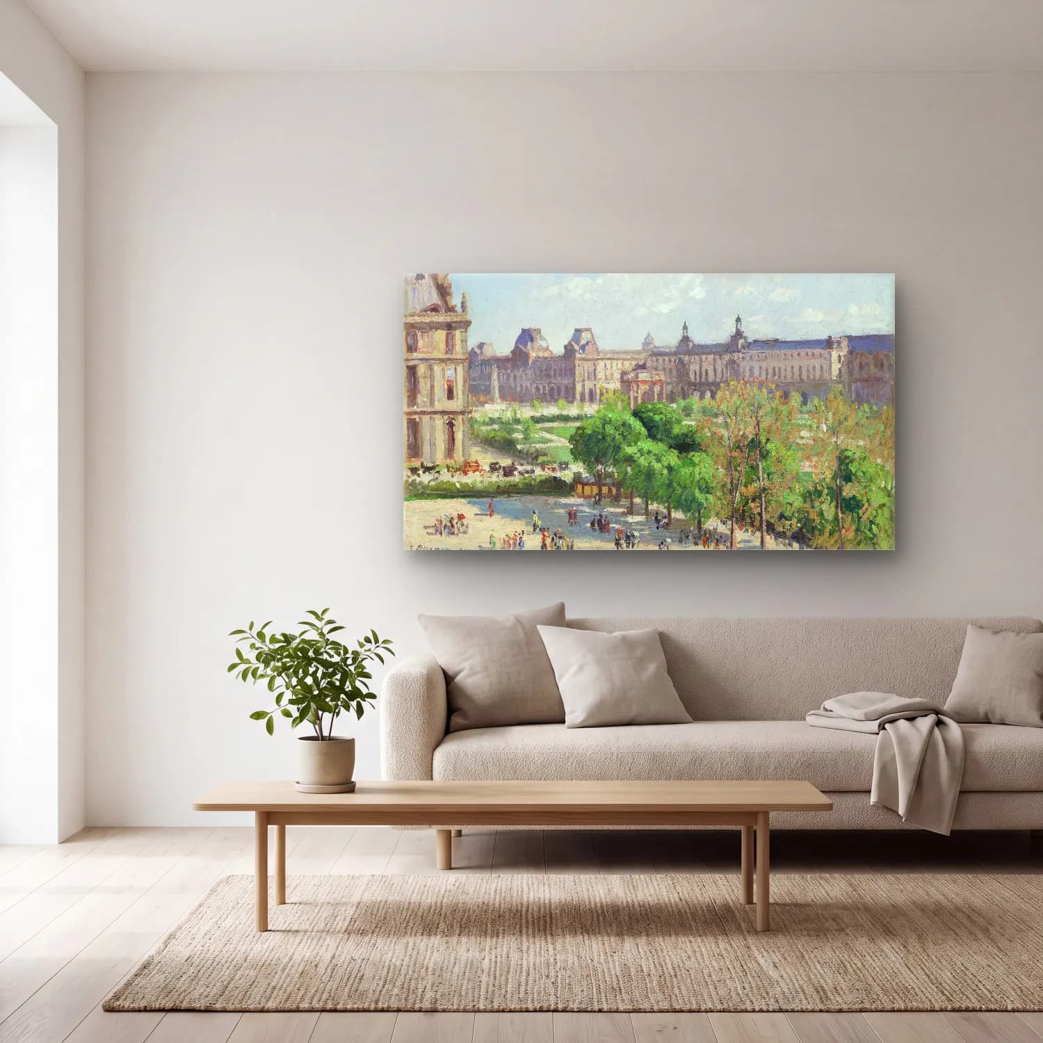 Camille Pissarro – Place du Carrousel, Paris cam tablo — açık renk salonda