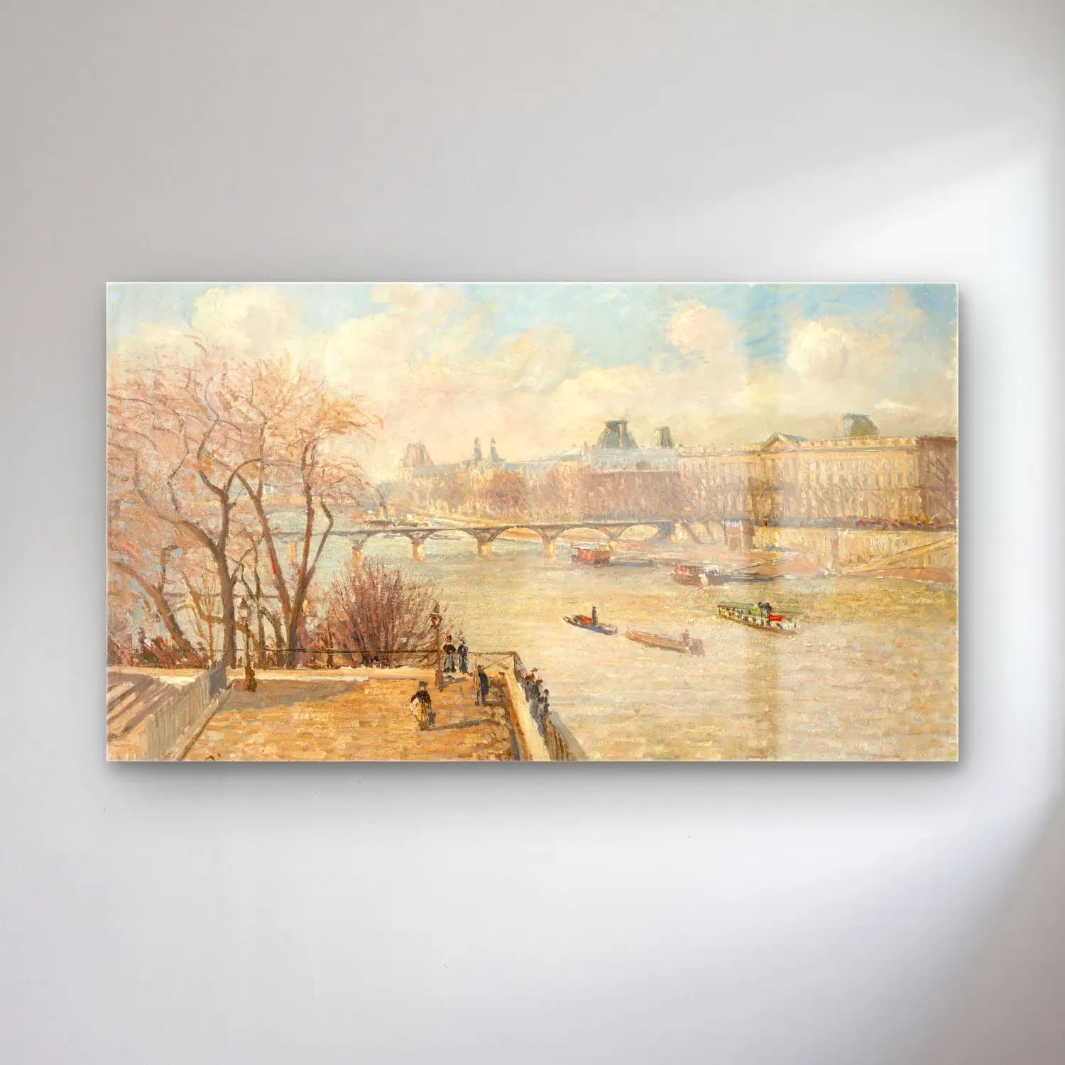 Camille Pissarro – The Louvre, Morning, Sunlight cam tablo — Camille Pissarro – The Louvre, Morning, Sunlight — empresyonist paris ve eyfel kulesi