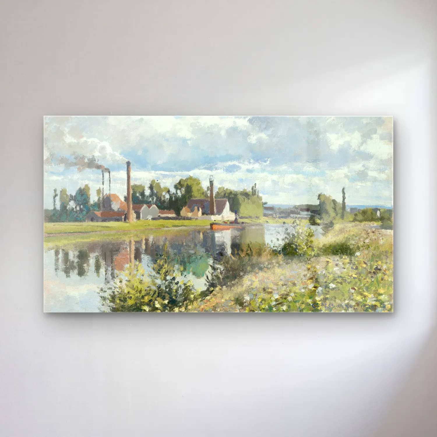 Camille Pissarro – The River Oise near Pontoise cam tablo — Camille Pissarro – The River Oise near Pontoise — empresyonist kırda nehir