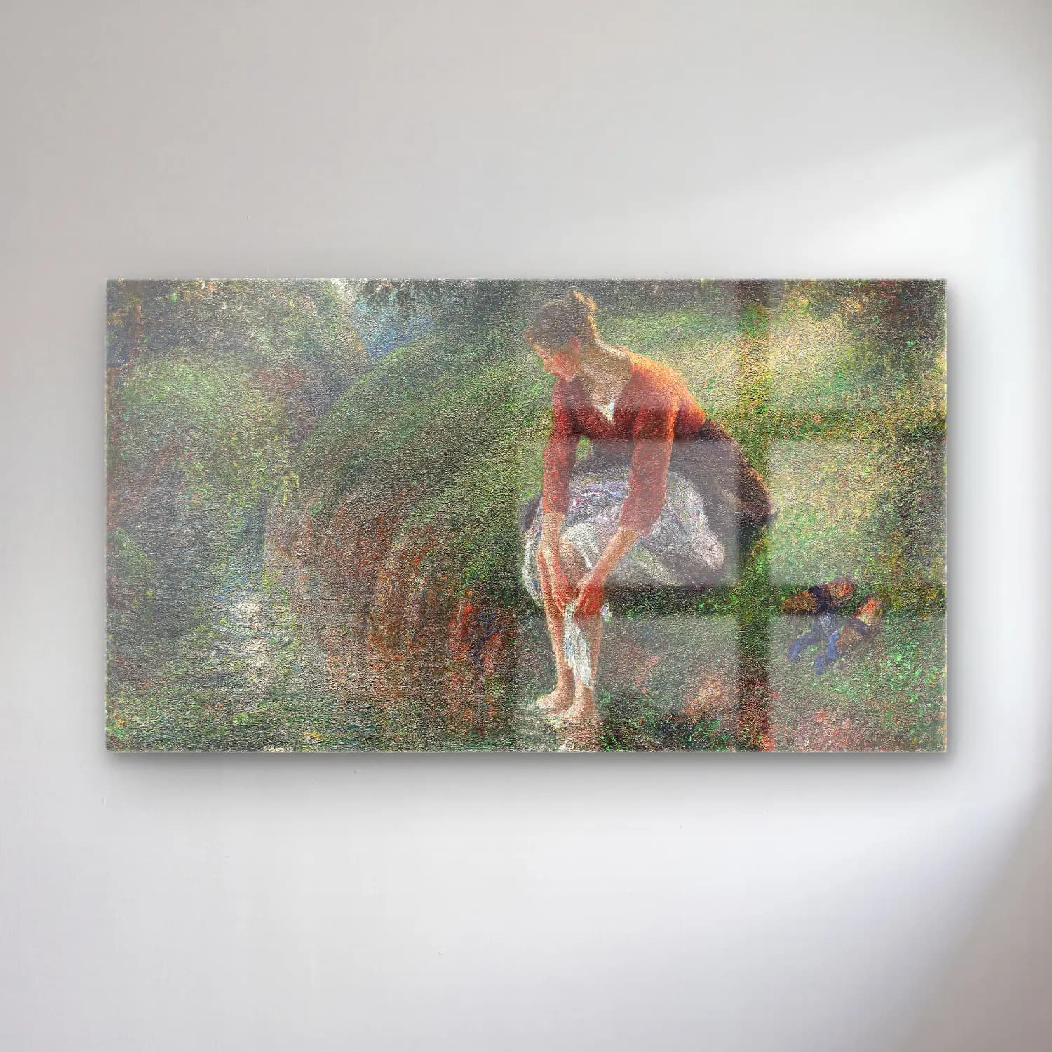 Camille Pissarro – Woman Bathing Her Feet in a Brook cam tablo — Camille Pissarro – Woman Bathing Her Feet in a Brook — empresyonist kırda nehir