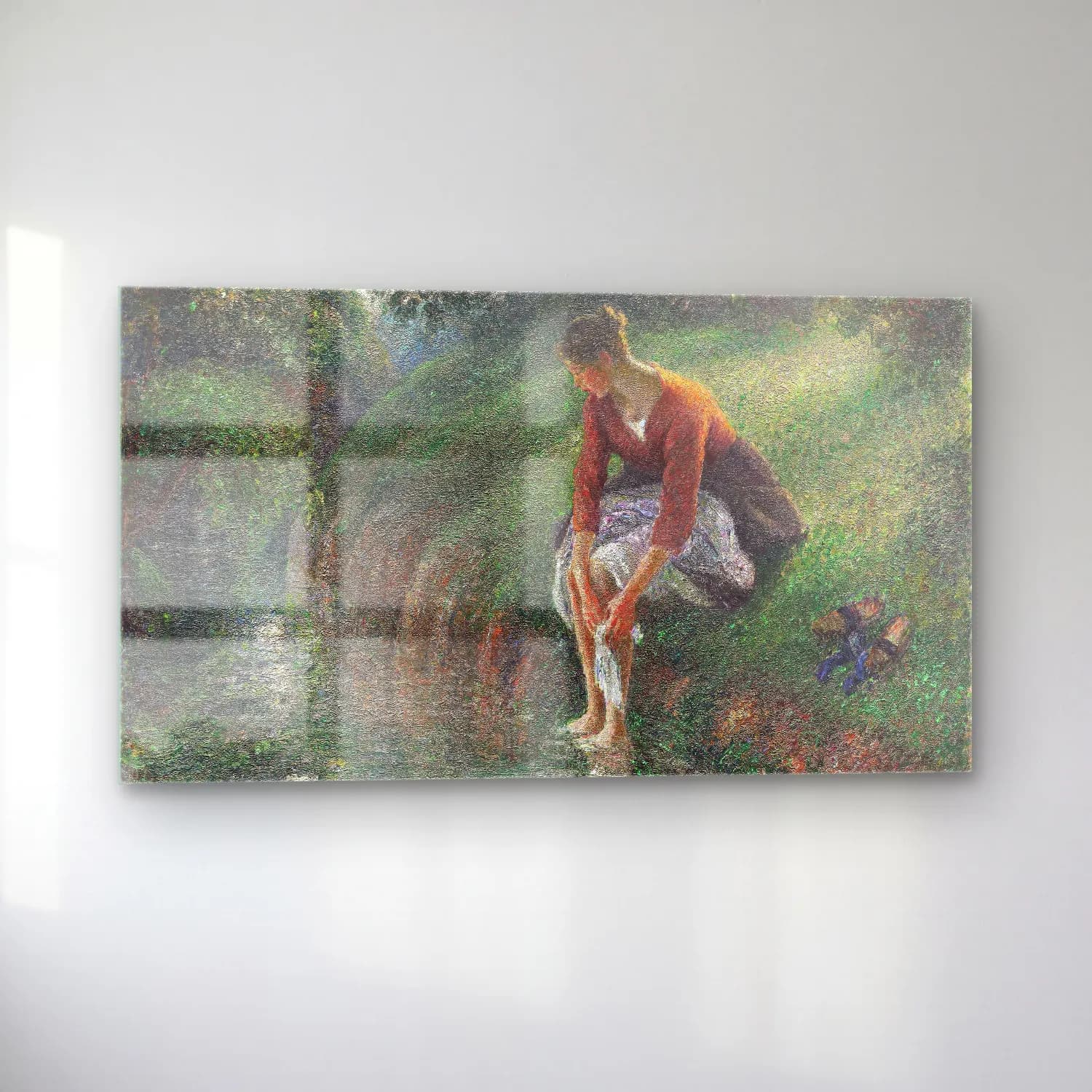 Camille Pissarro – Woman Bathing Her Feet in a Brook cam tablo — sol açıdan görünüm