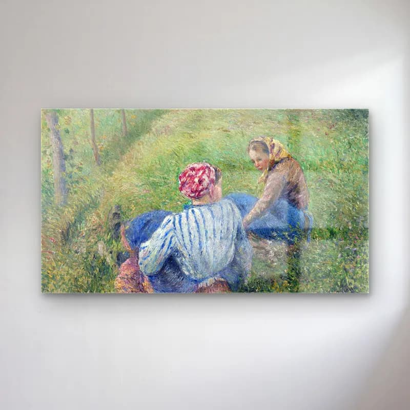 Camille Pissarro – Young Peasant Girls Resting in the Fields near Pontoise cam tablo — Camille Pissarro – Young Peasant Girls Resting in the Fields near Pontoise — empresyonist anne ve çocuk