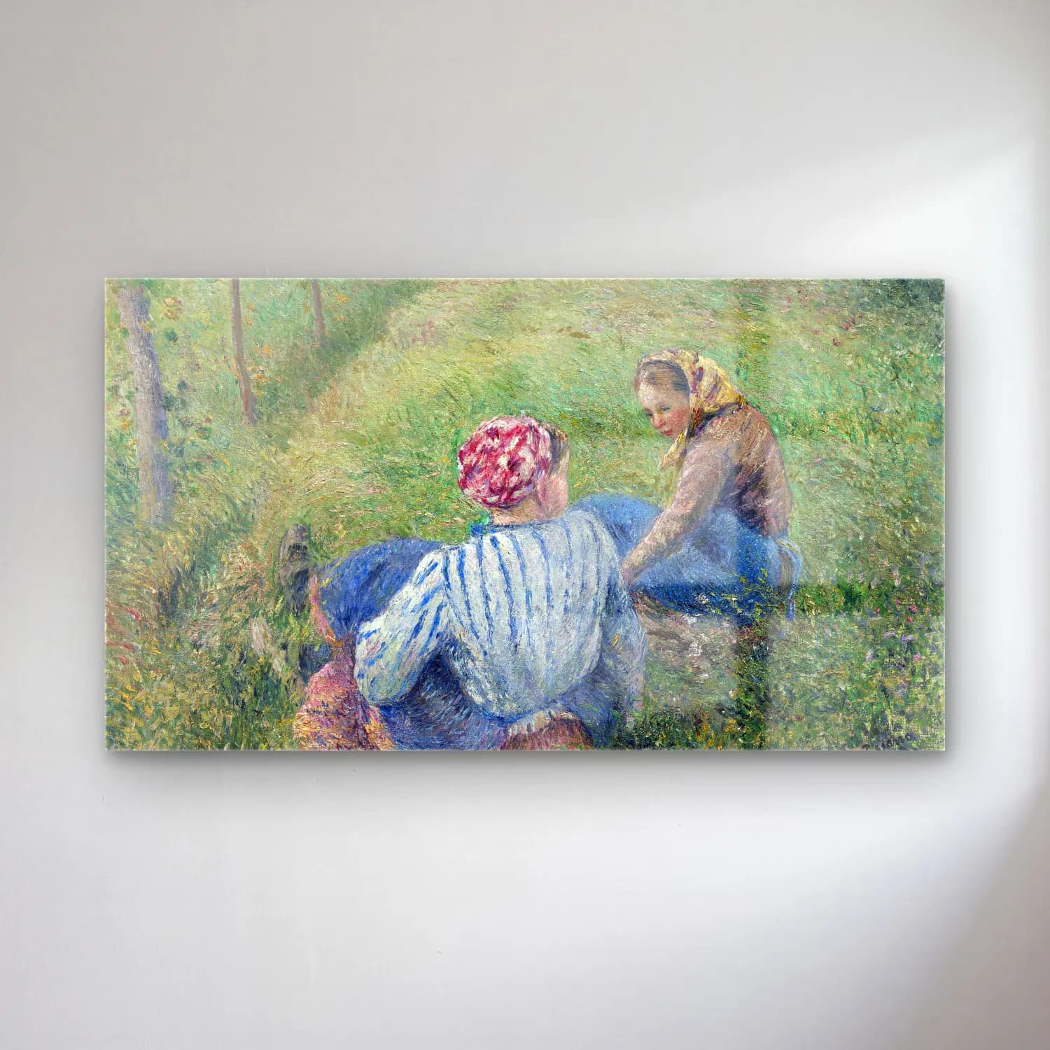 Camille Pissarro – Young Peasant Girls Resting in the Fields near Pontoise cam tablo — Camille Pissarro – Young Peasant Girls Resting in the Fields near Pontoise — empresyonist anne ve çocuk