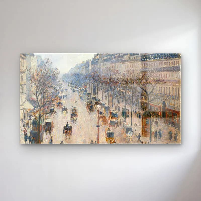 Camille Pissarro – Boulevard Montmartre cam tablo — Camille Pissarro – Boulevard Montmartre — empresyonist kafeli avrupa sokağı