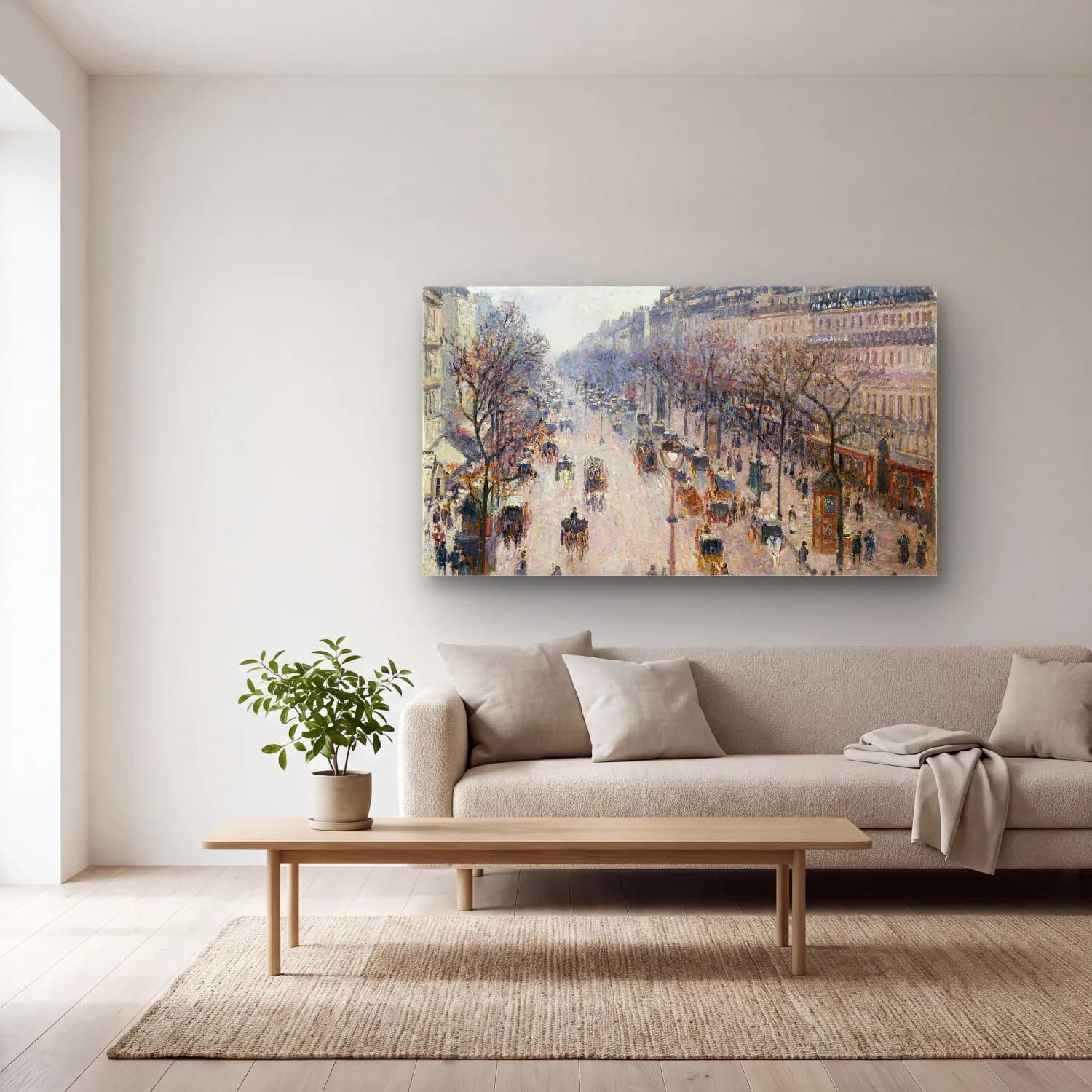 Camille Pissarro – Boulevard Montmartre cam tablo — açık renk salonda