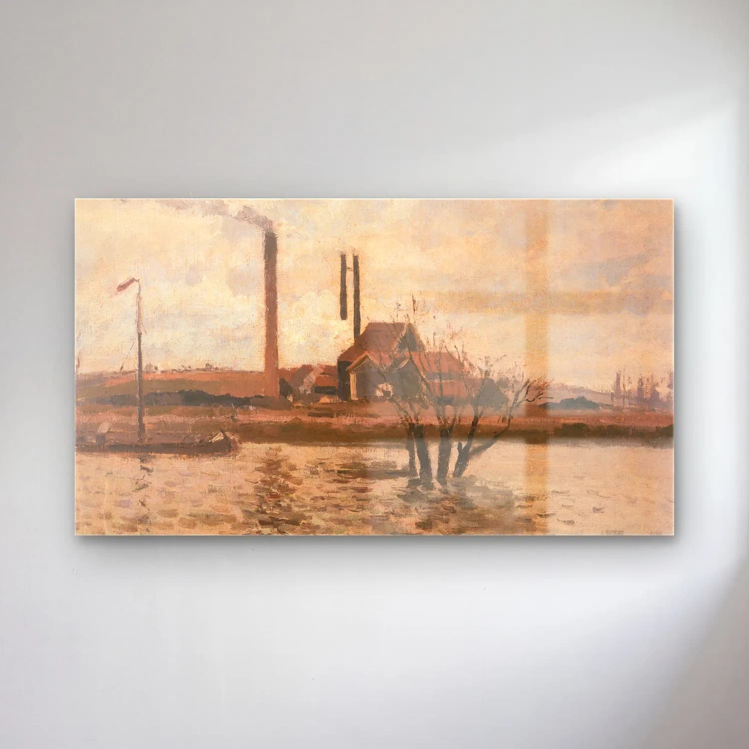 Camille Pissarro – La Crue le l´Oise Pontoise cam tablo — Camille Pissarro – La Crue le l´Oise Pontoise — empresyonist kırda nehir